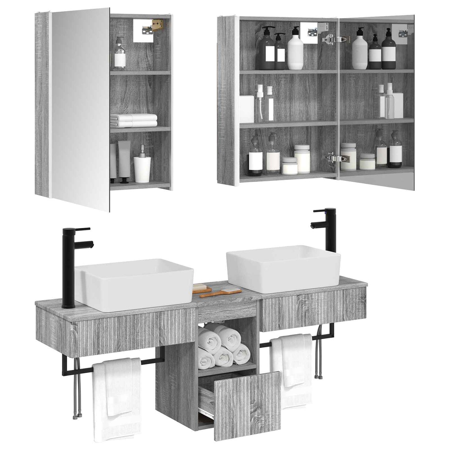 vidaXL Bathroom Cabinet Set 5 pcs Grey Sonoma 53 x 15.5 x 70 cm