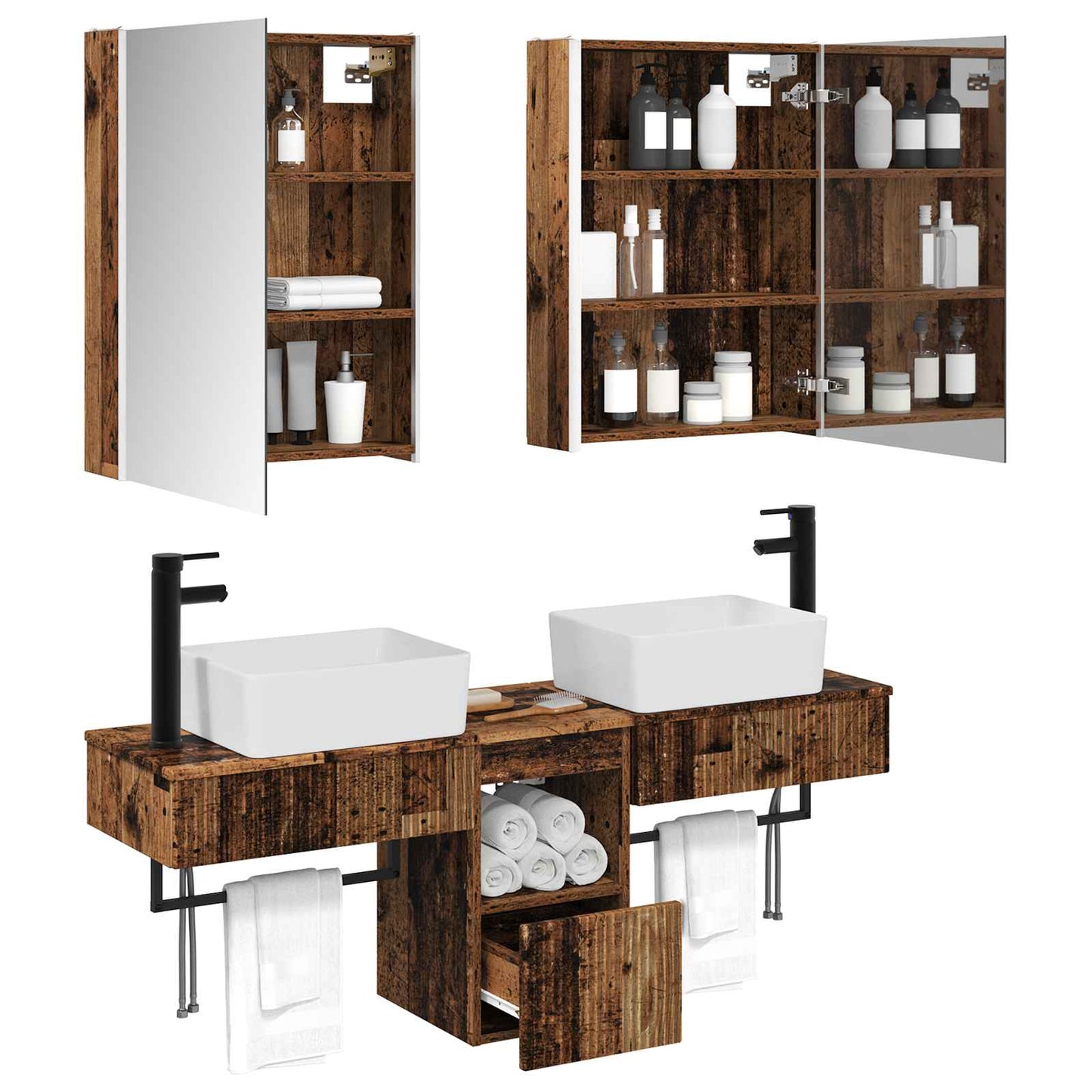 vidaXL Bathroom Cabinet Set 5 pcs Old Wood 53 x 15.5 x 70 cm