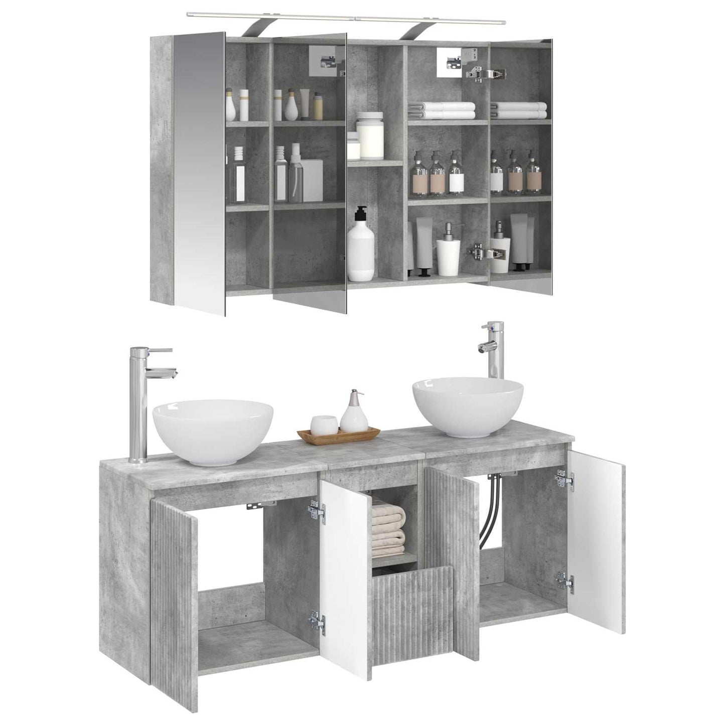 vidaXL Bathroom Cabinet Set 4 pcs Concrete Grey 100 x 14.5 x 70 cm