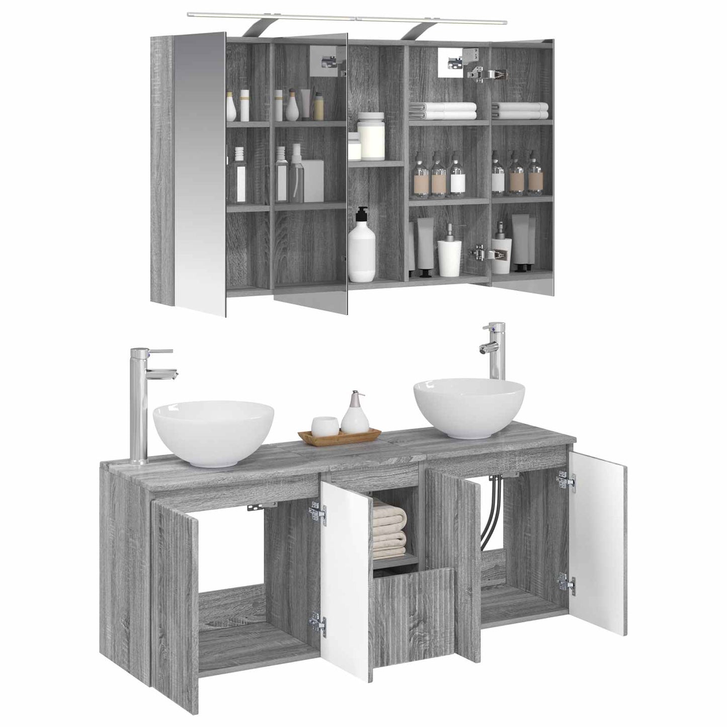 vidaXL Bathroom Cabinet Set 4 pcs Grey Sonoma 100 x 14.5 x 70 cm