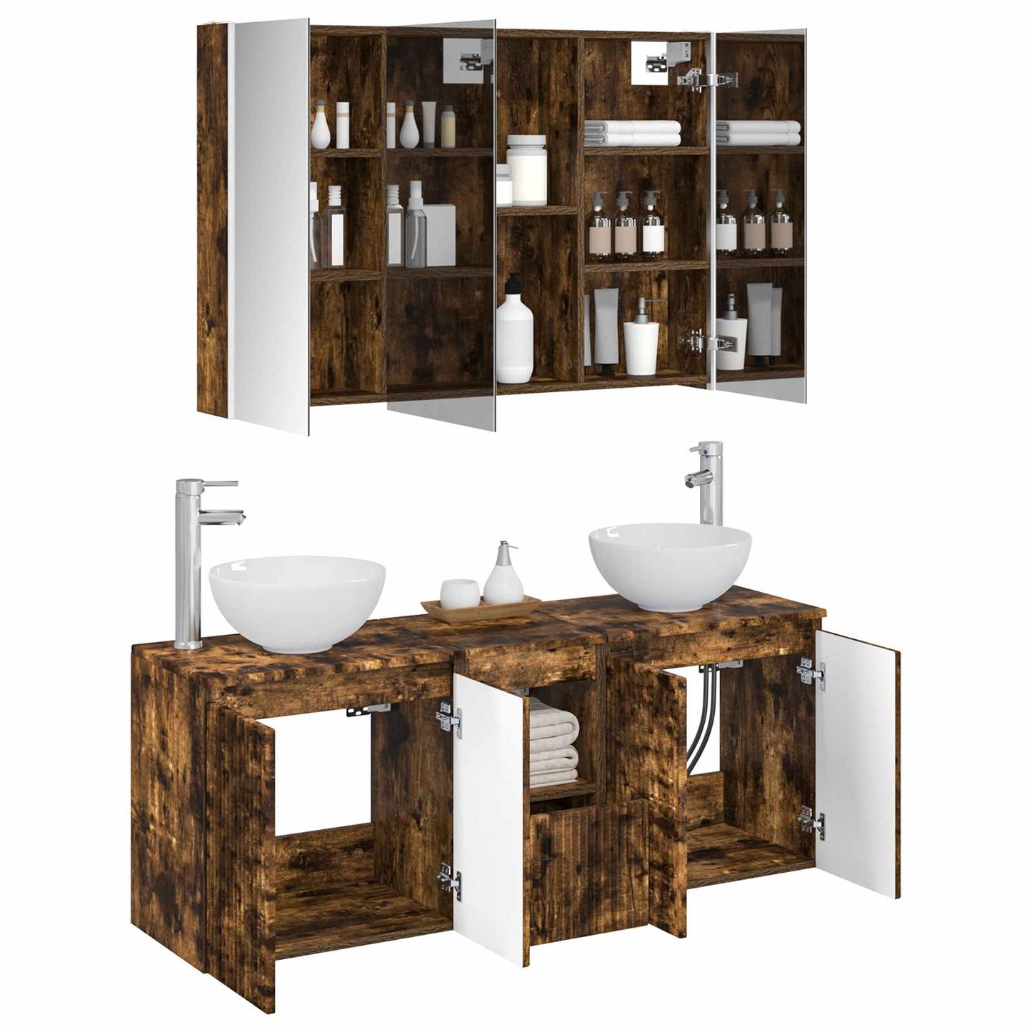 vidaXL Bathroom Cabinet Set 4 pcs Smoked Oak 103.5 x 15.5 x 70 cm