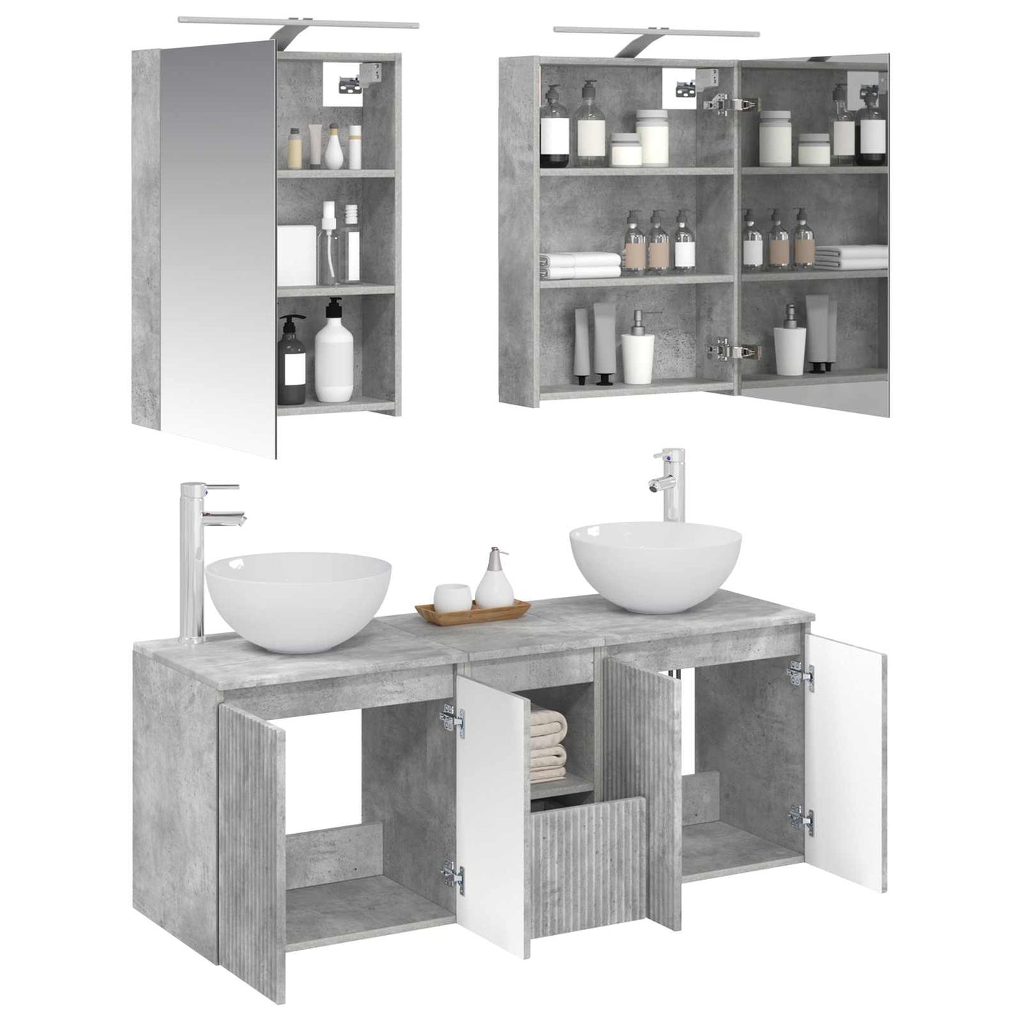 vidaXL Bathroom Cabinet Set 5 pcs Concrete Grey 50 x 14.5 x 70 cm
