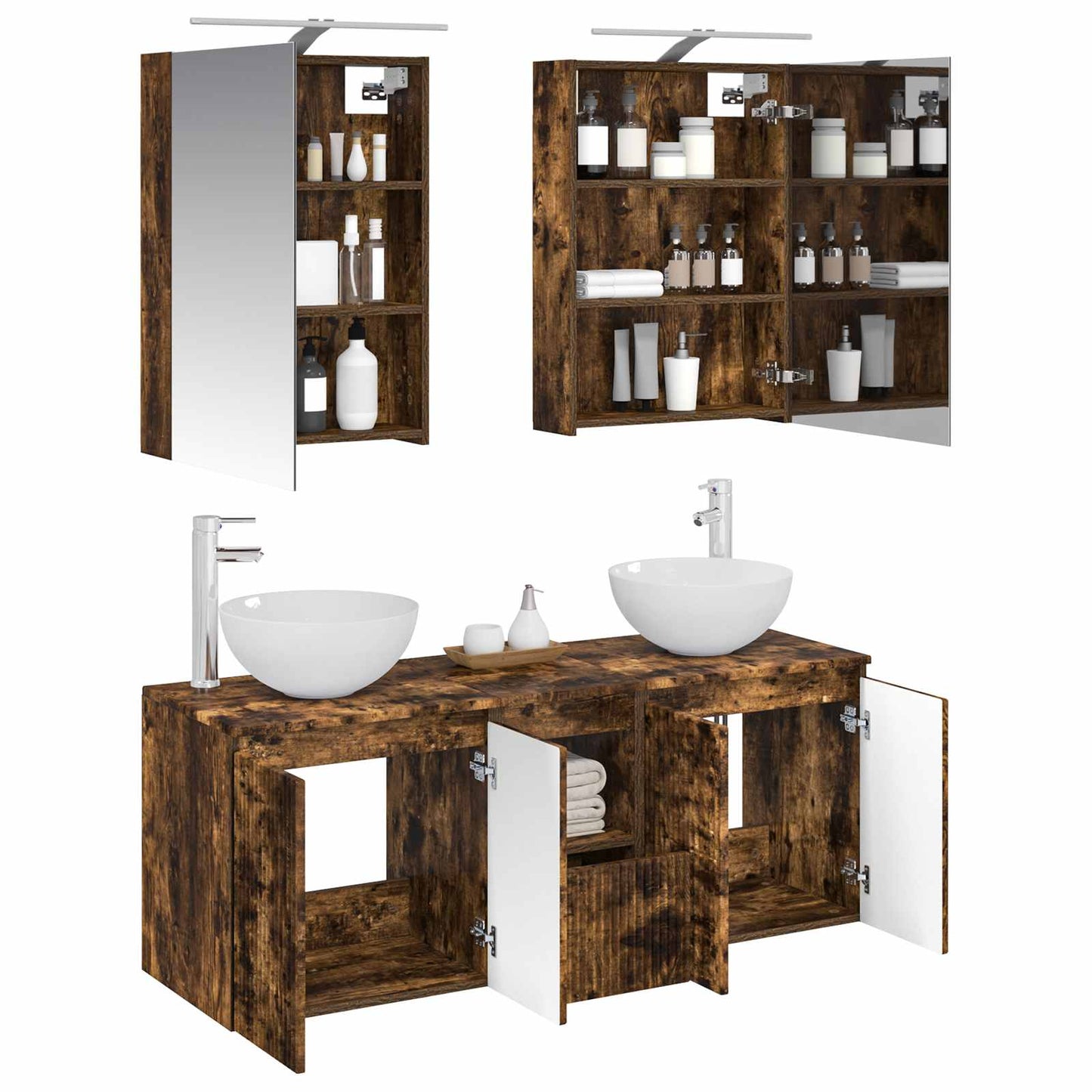 vidaXL Bathroom Cabinet Set 5 pcs Smoked Oak 50 x 14.5 x 70 cm