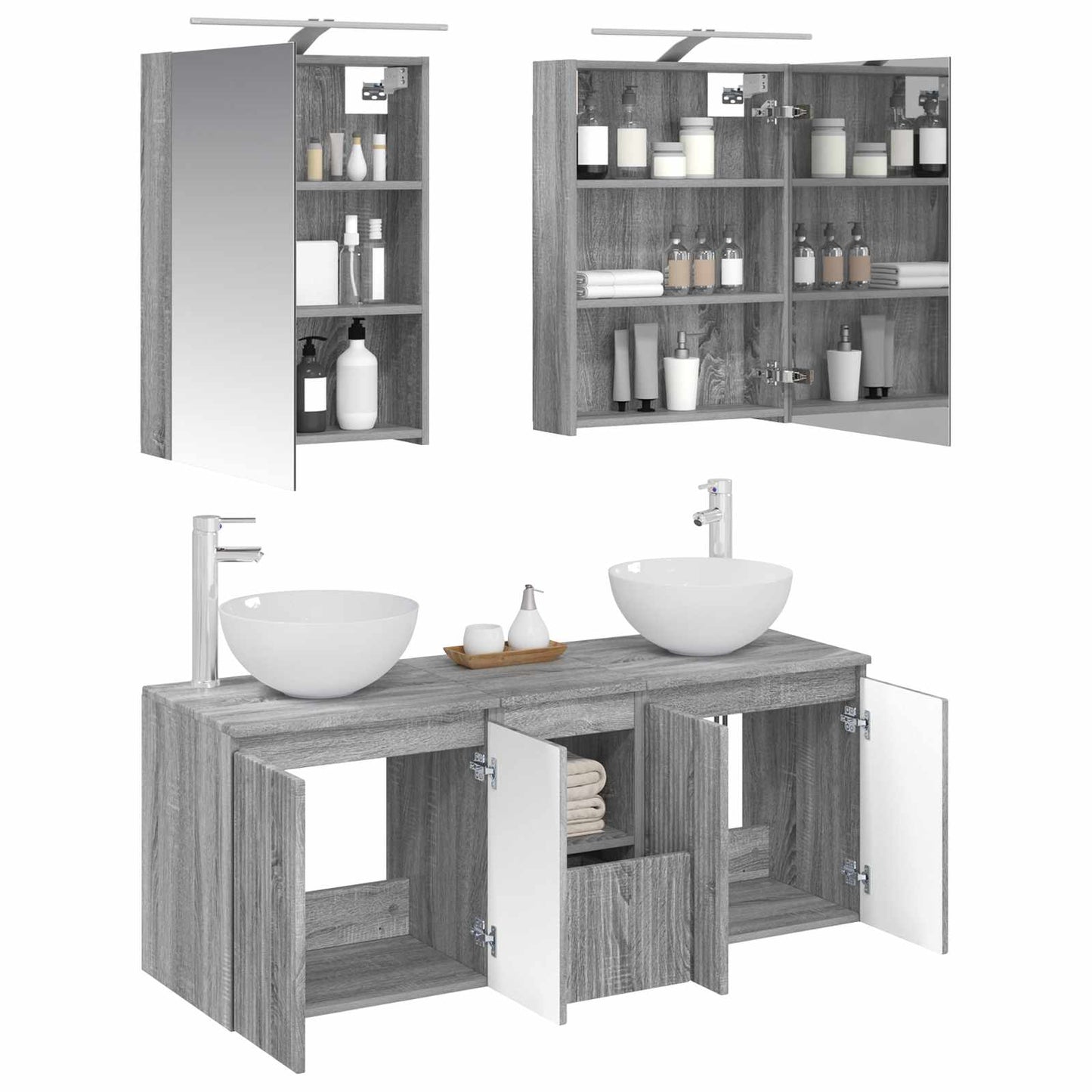vidaXL Bathroom Cabinet Set 5 pcs Grey Sonoma 50 x 14.5 x 70 cm
