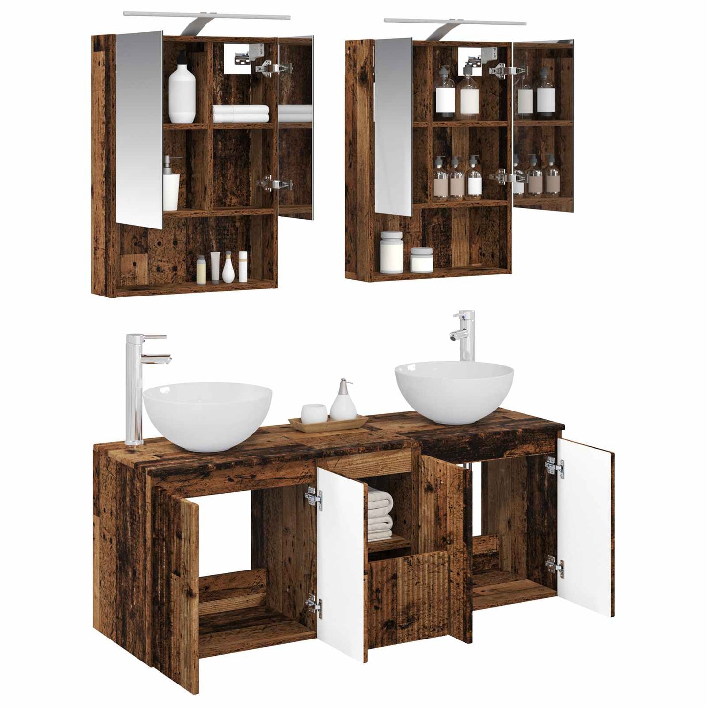 vidaXL Bathroom Cabinet Set 5 pcs Old Wood 50 x 14.5 x 70 cm