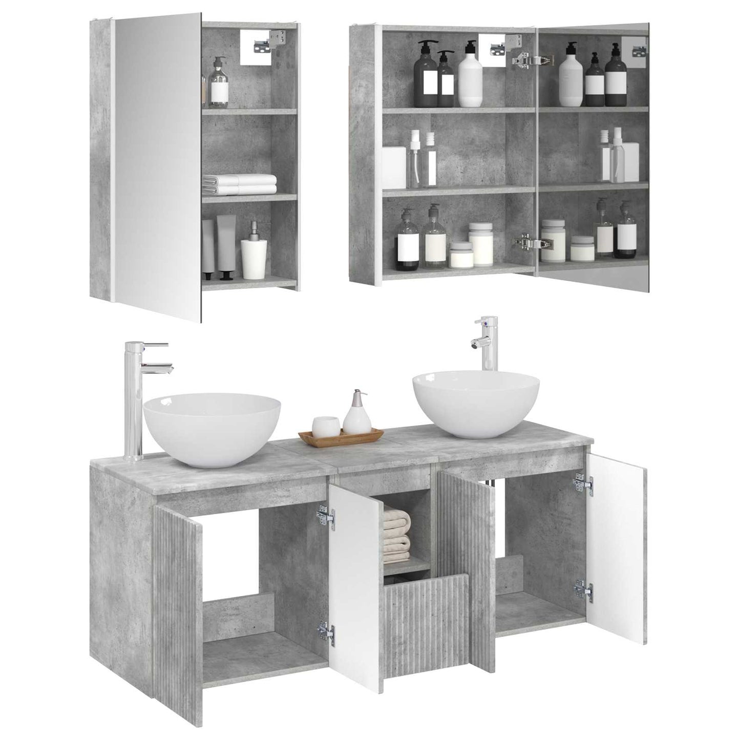 vidaXL Bathroom Cabinet Set 5 pcs Concrete Grey 53 x 15.5 x 70 cm