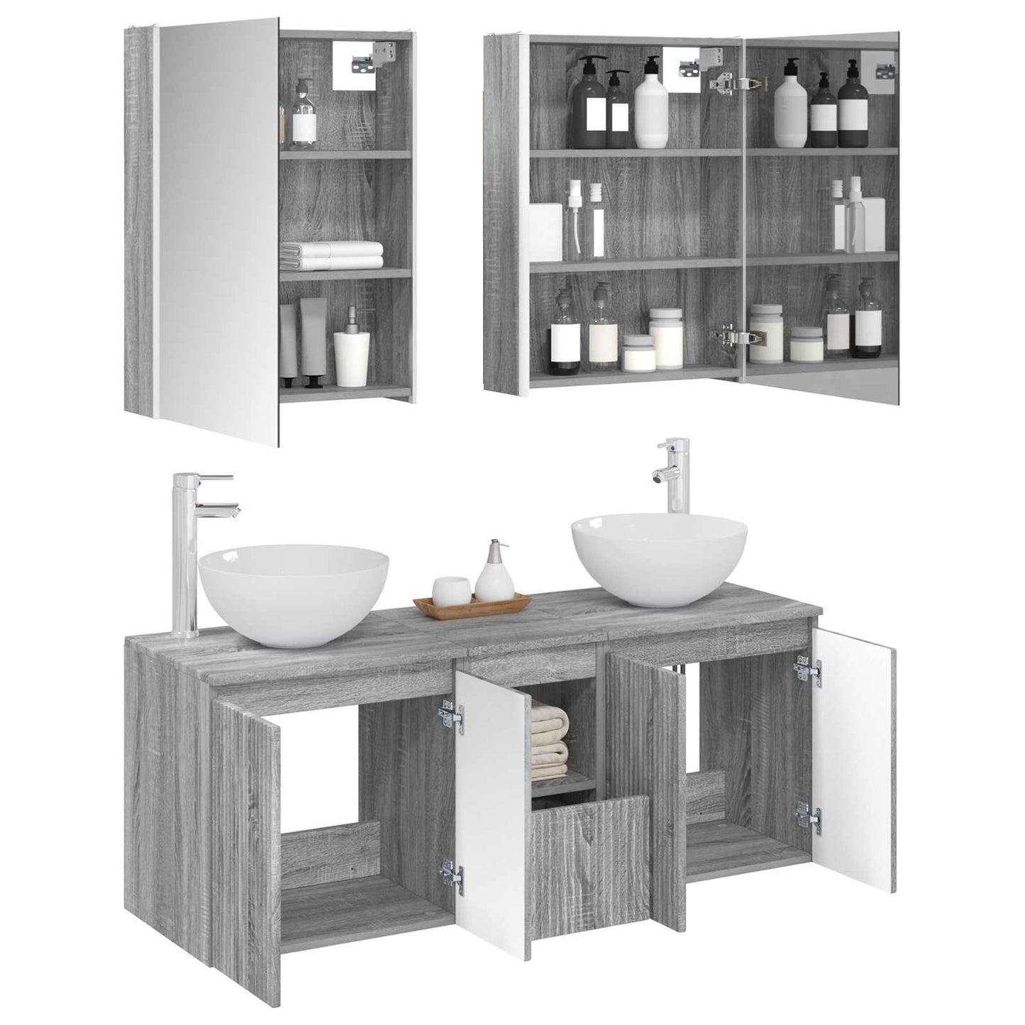 vidaXL Bathroom Cabinet Set 5 pcs Grey Sonoma 53 x 15.5 x 70 cm