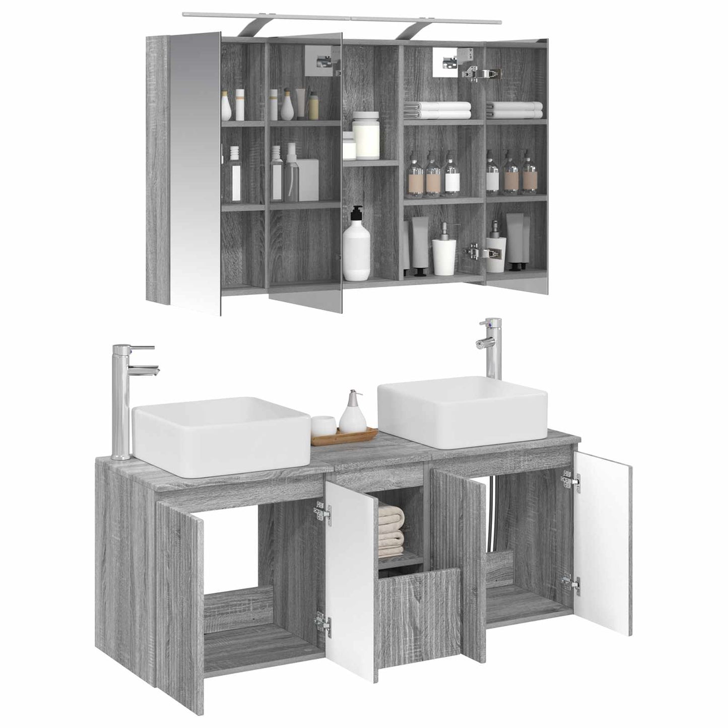 vidaXL Bathroom Cabinet Set 4 pcs Grey Sonoma 100 x 14.5 x 70 cm