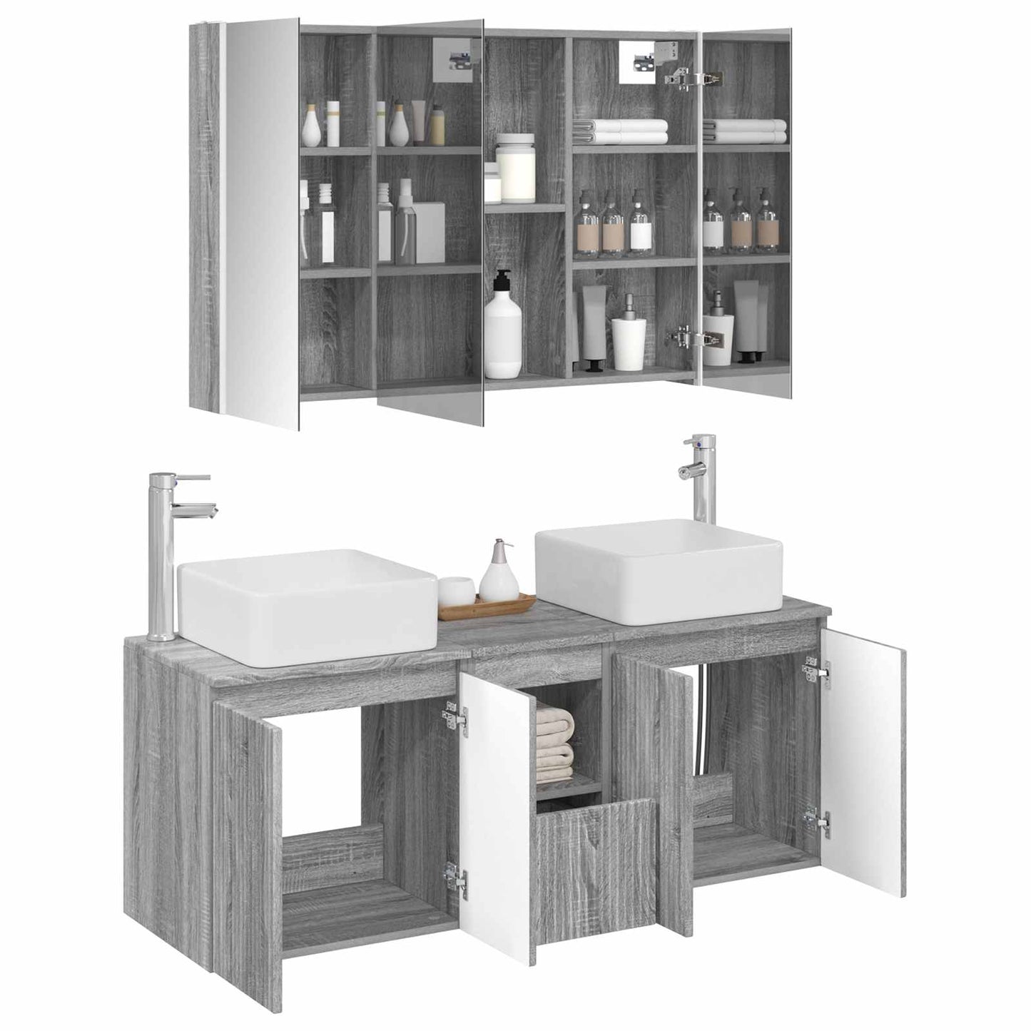 vidaXL Bathroom Cabinet Set 4 pcs Grey Sonoma Engineered Wood