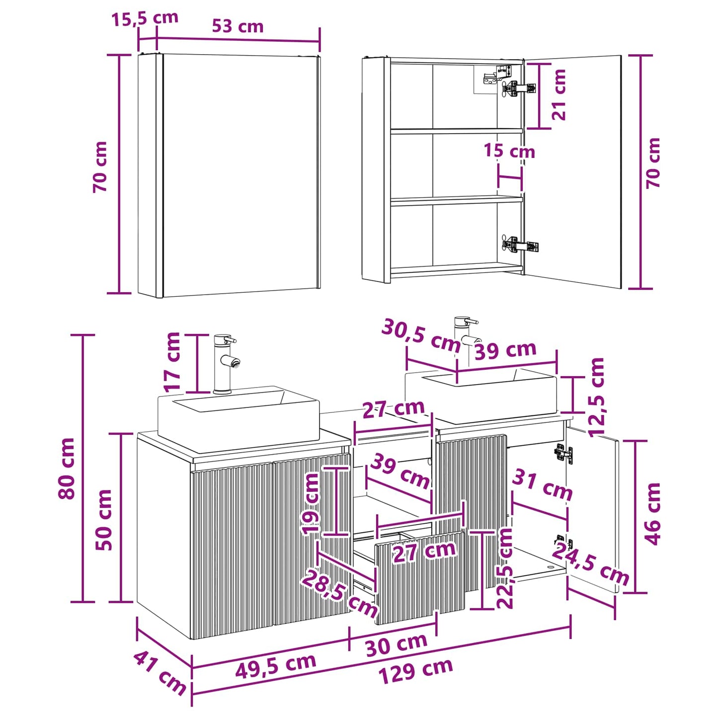 vidaXL Bathroom Cabinet Set 5 pcs Grey Sonoma Engineered Wood
