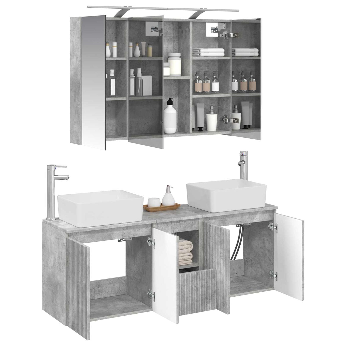 vidaXL Bathroom Cabinet Set 4 pcs Concrete Grey Engineered Wood