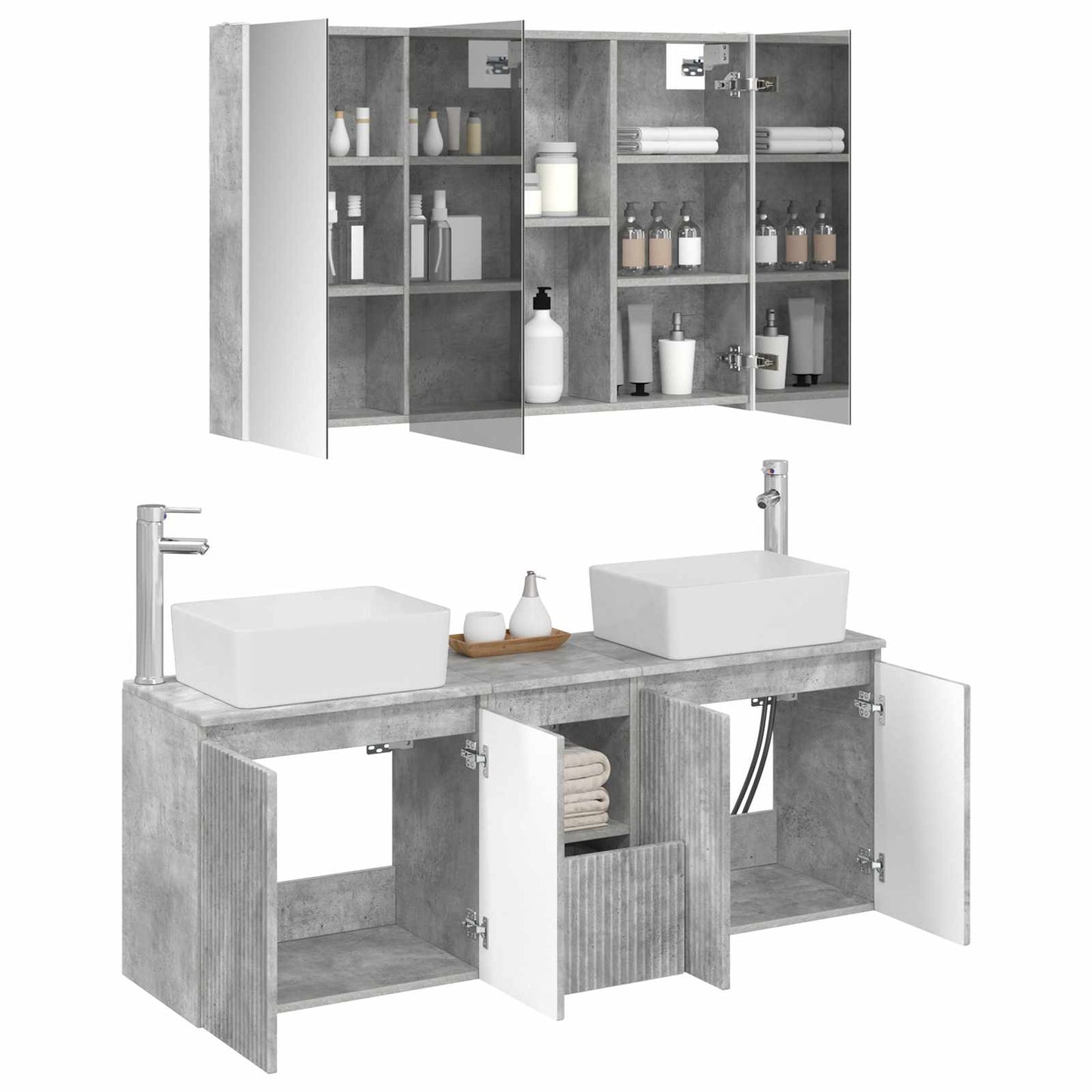 vidaXL Bathroom Cabinet Set 4 pcs Concrete Grey Engineered Wood