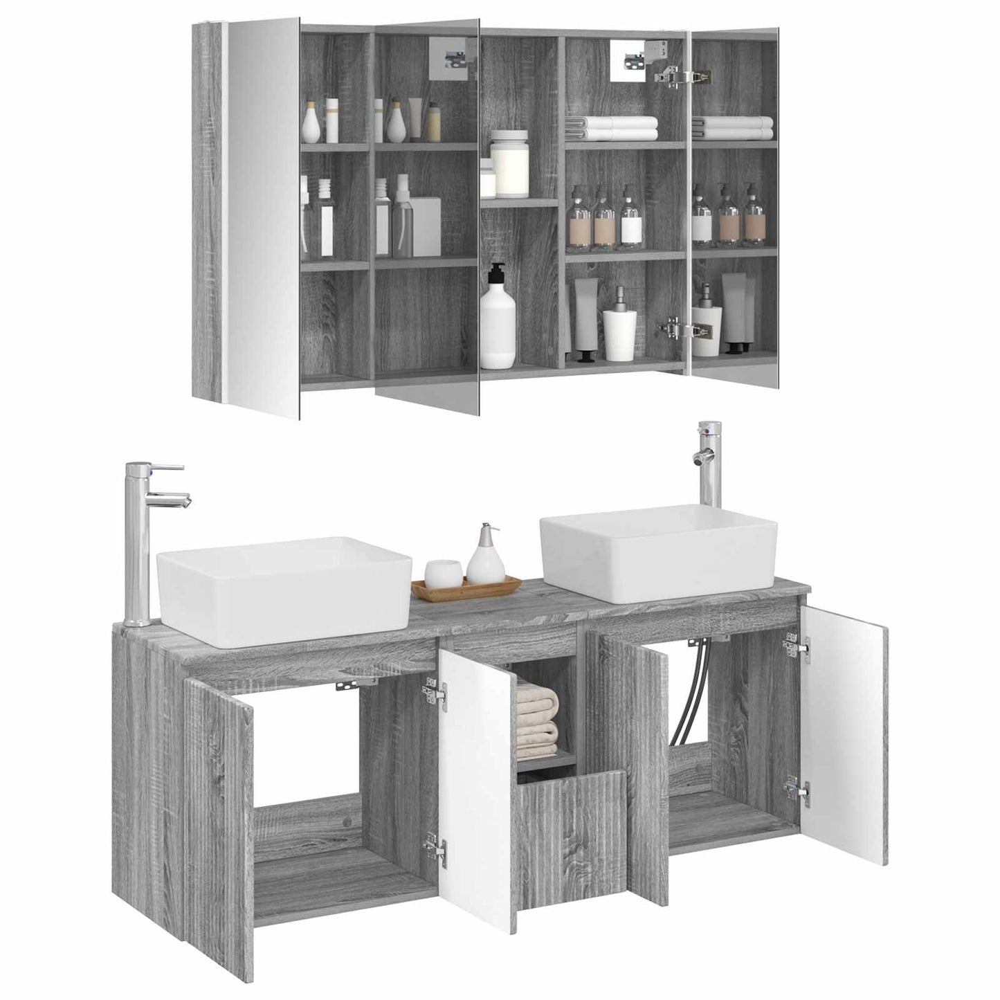 vidaXL Bathroom Cabinet Set 4 pcs Grey Sonoma Engineered Wood