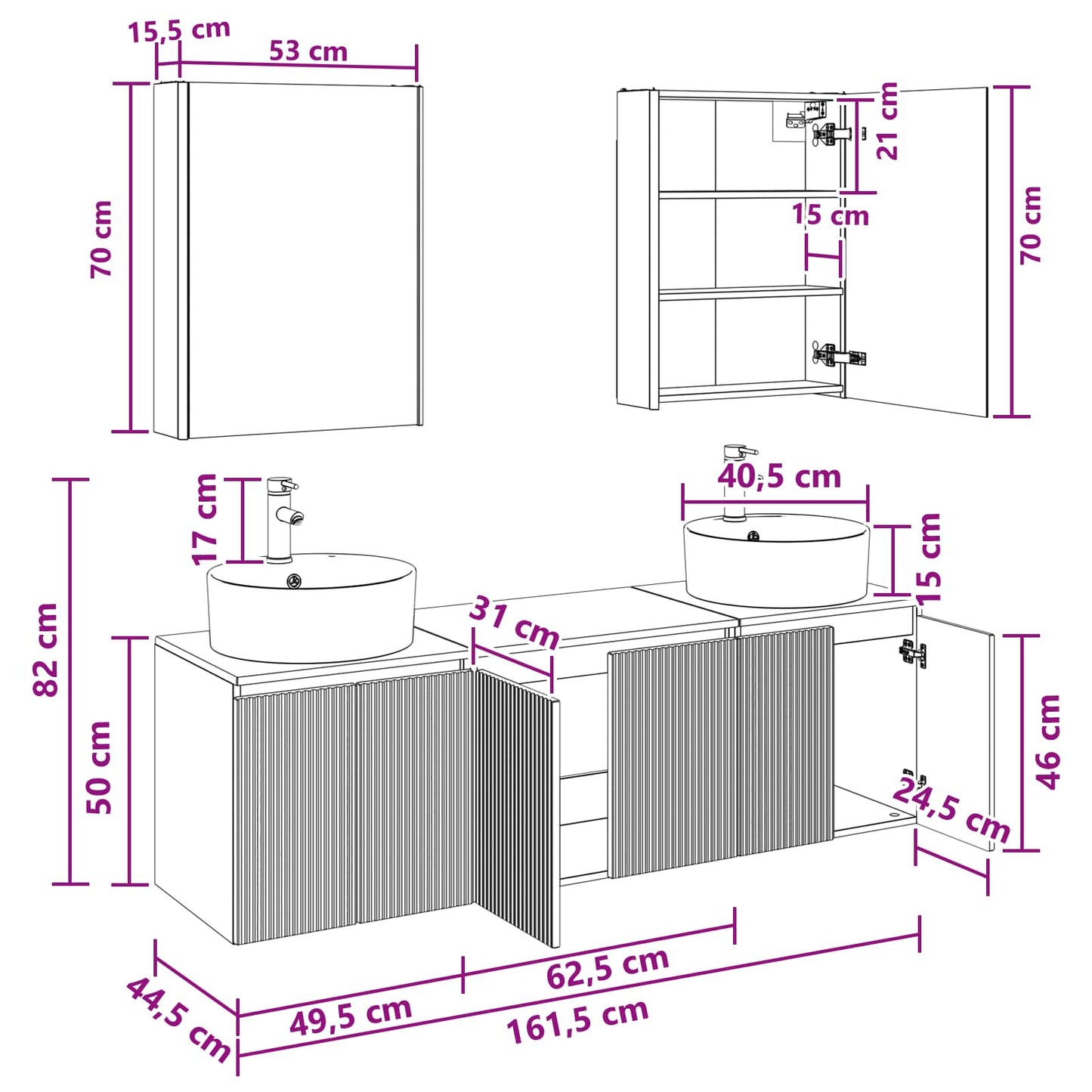 vidaXL Bathroom Cabinet Set 5 pcs White Engineered Wood