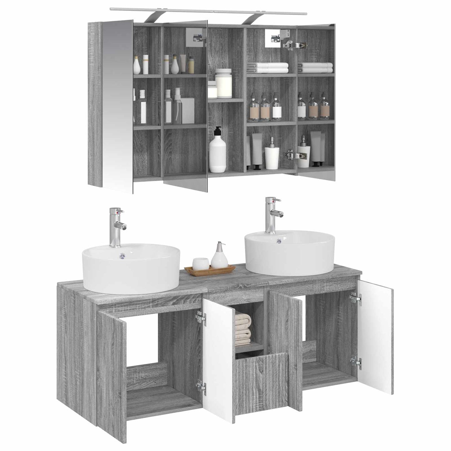vidaXL Bathroom Cabinet Set 4 pcs Grey Sonoma Engineered Wood