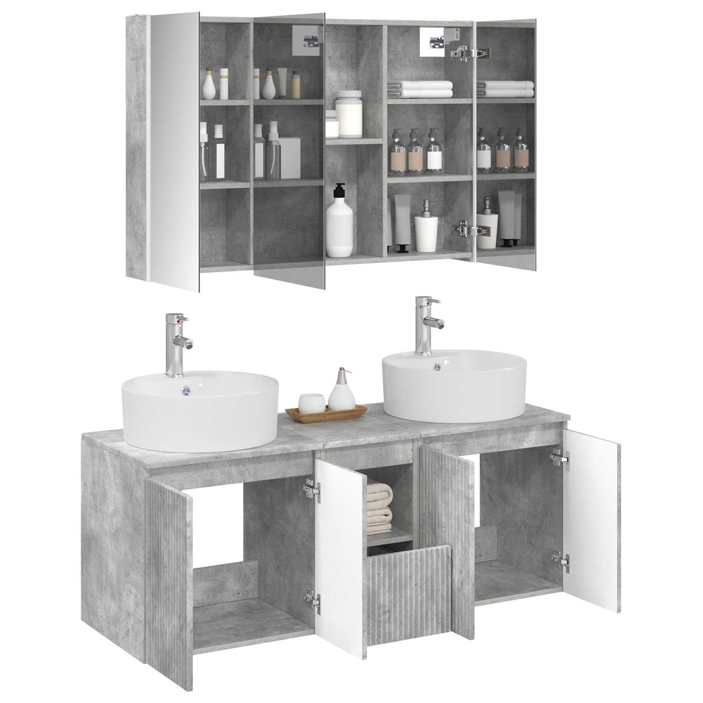 vidaXL Bathroom Cabinet Set 4 pcs Concrete Grey Engineered Wood