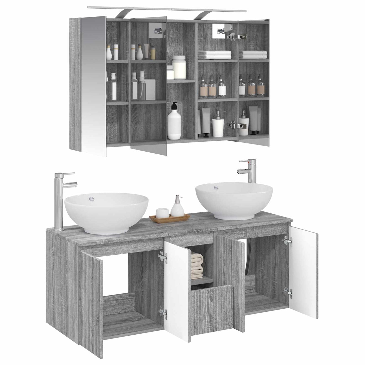 vidaXL Bathroom Cabinet Set 4 pcs Grey Sonoma Engineered Wood