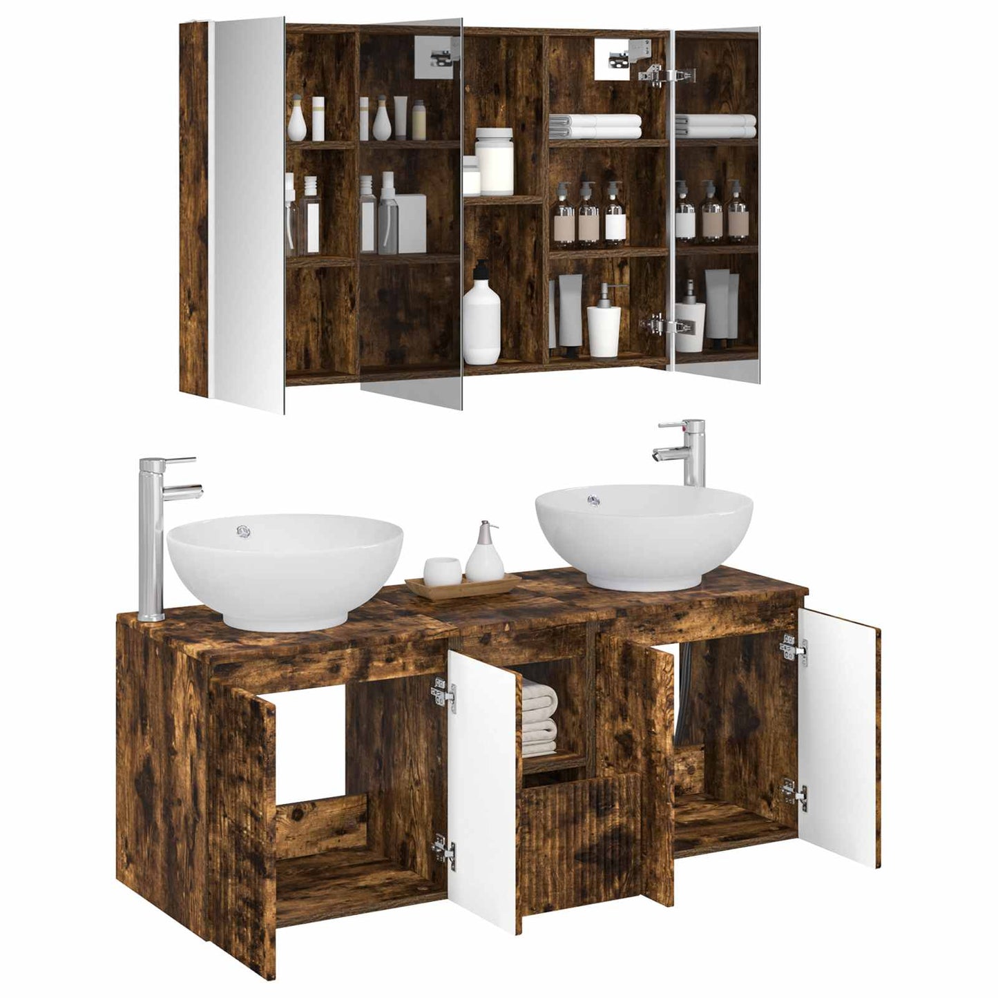 vidaXL Bathroom Cabinet Set 4 pcs Smoked Oak Engineered Wood