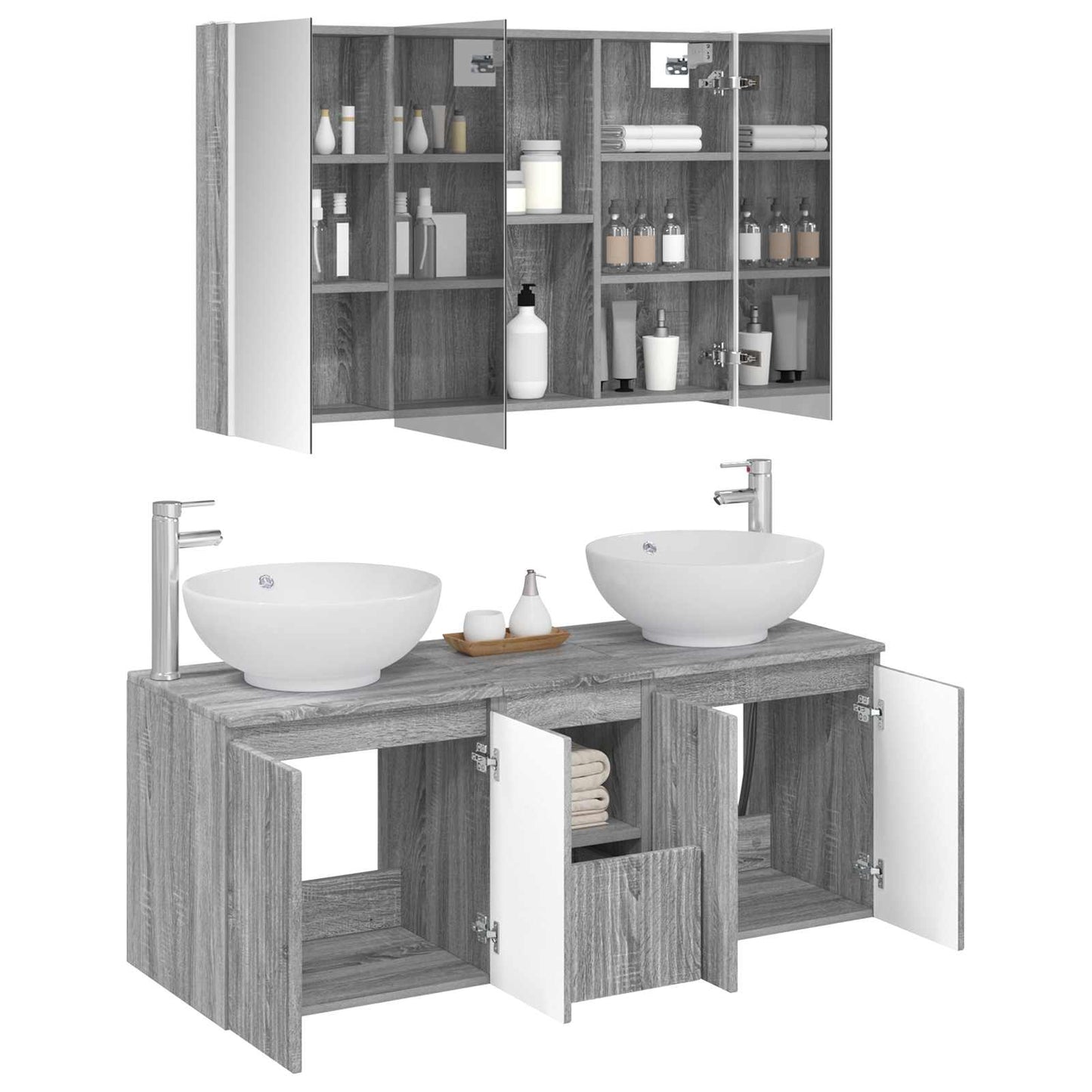 vidaXL Bathroom Cabinet Set 4 pcs Grey Sonoma Engineered Wood