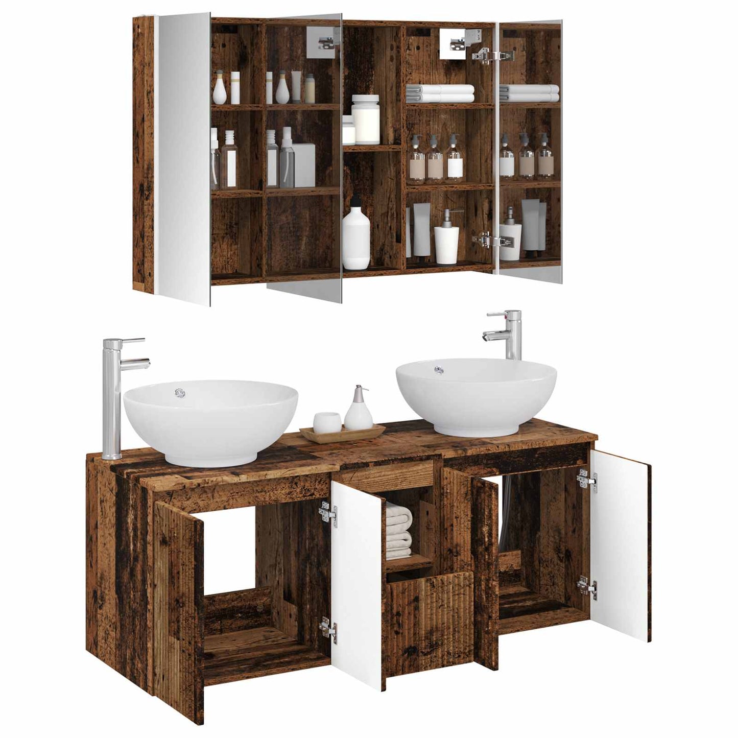 vidaXL Bathroom Cabinet Set 4 pcs Old Wood Engineered Wood