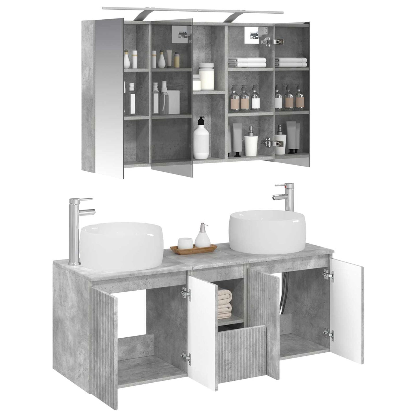 vidaXL Bathroom Cabinet Set 4 pcs Concrete Grey Engineered Wood