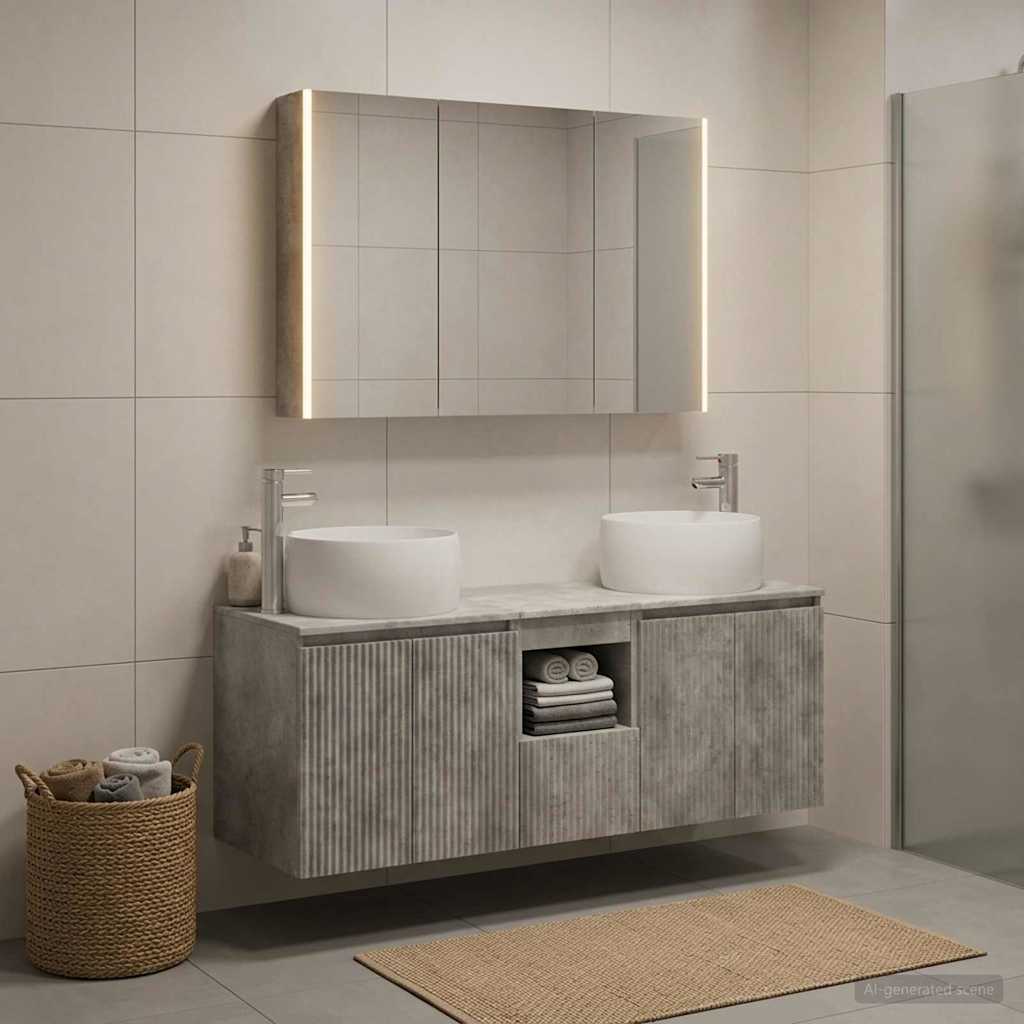 vidaXL Bathroom Cabinet Set 4 pcs Concrete Grey Engineered Wood