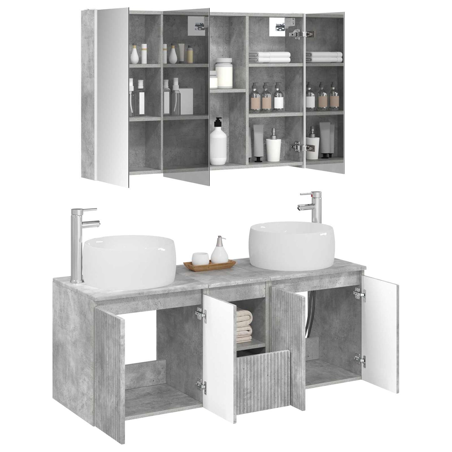 vidaXL Bathroom Cabinet Set 4 pcs Concrete Grey Engineered Wood