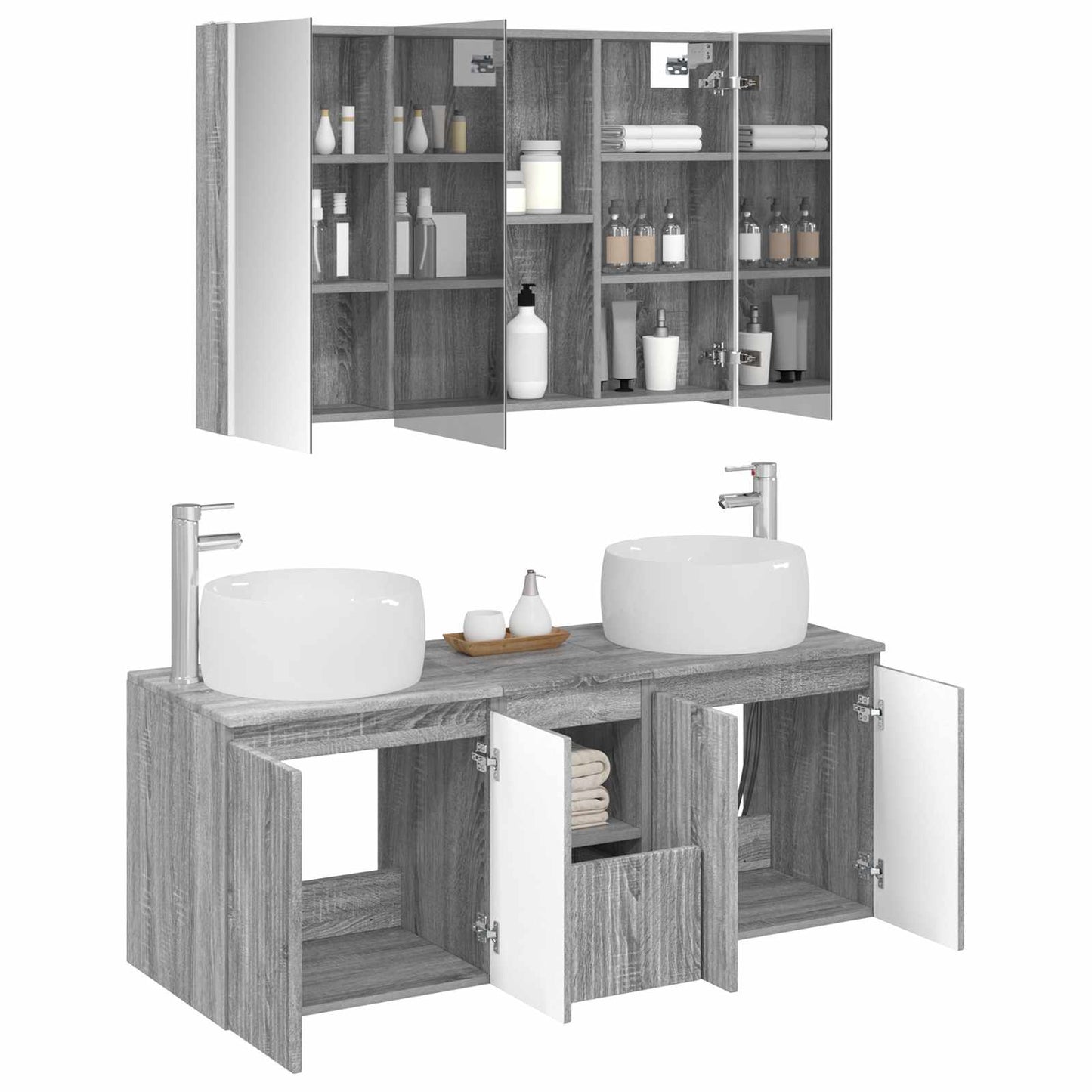 vidaXL Bathroom Cabinet Set 4 pcs Grey Sonoma Engineered Wood