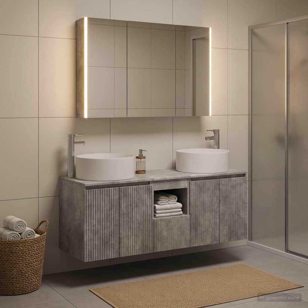 vidaXL Bathroom Cabinet Set 4 pcs Concrete Grey Engineered Wood