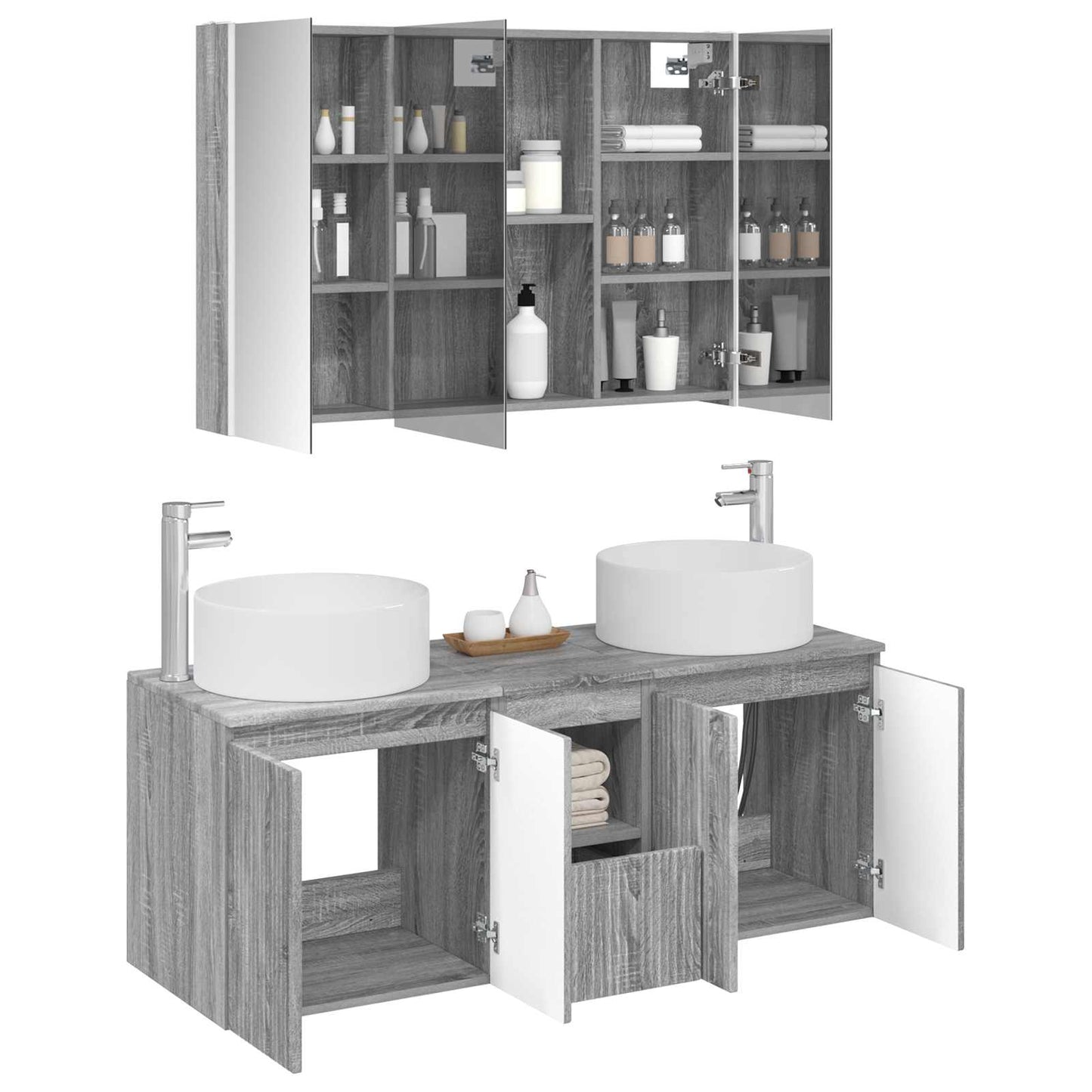 vidaXL Bathroom Cabinet Set 4 pcs Grey Sonoma 103.5 x 15.5 x 70 cm