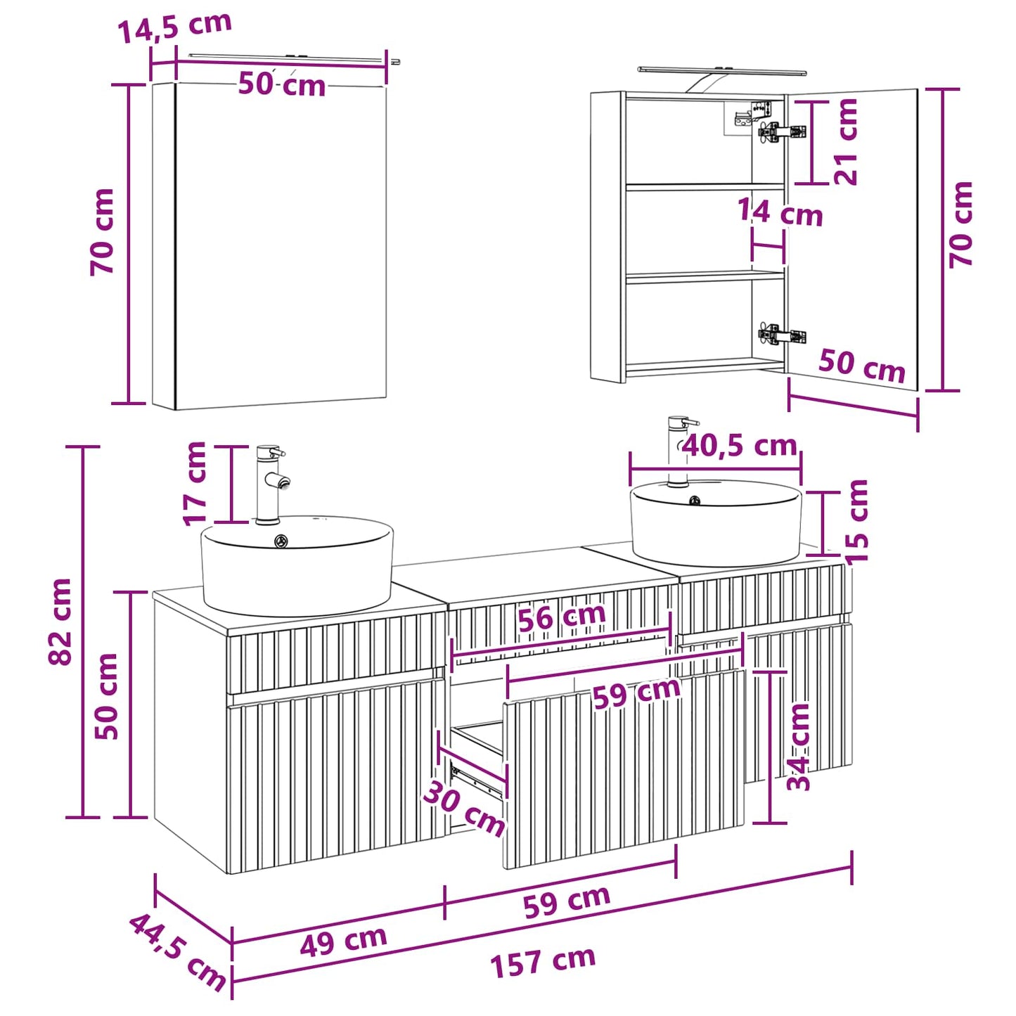 vidaXL Bathroom Cabinet Set 5 pcs Sonoma Oak 50 x 14.5 x 70 cm
