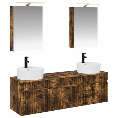 vidaXL Bathroom Cabinet Set 5 pcs Smoked Oak 50 x 14.5 x 70 cm