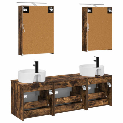 vidaXL Bathroom Cabinet Set 5 pcs Smoked Oak 50 x 14.5 x 70 cm