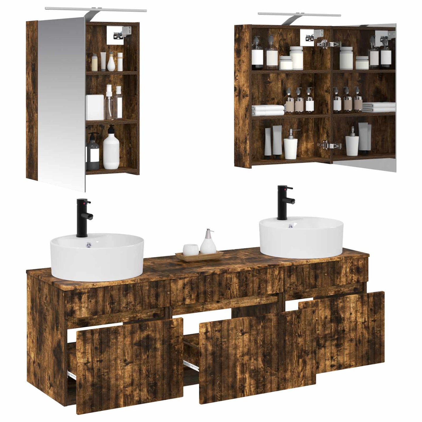 vidaXL Bathroom Cabinet Set 5 pcs Smoked Oak 50 x 14.5 x 70 cm