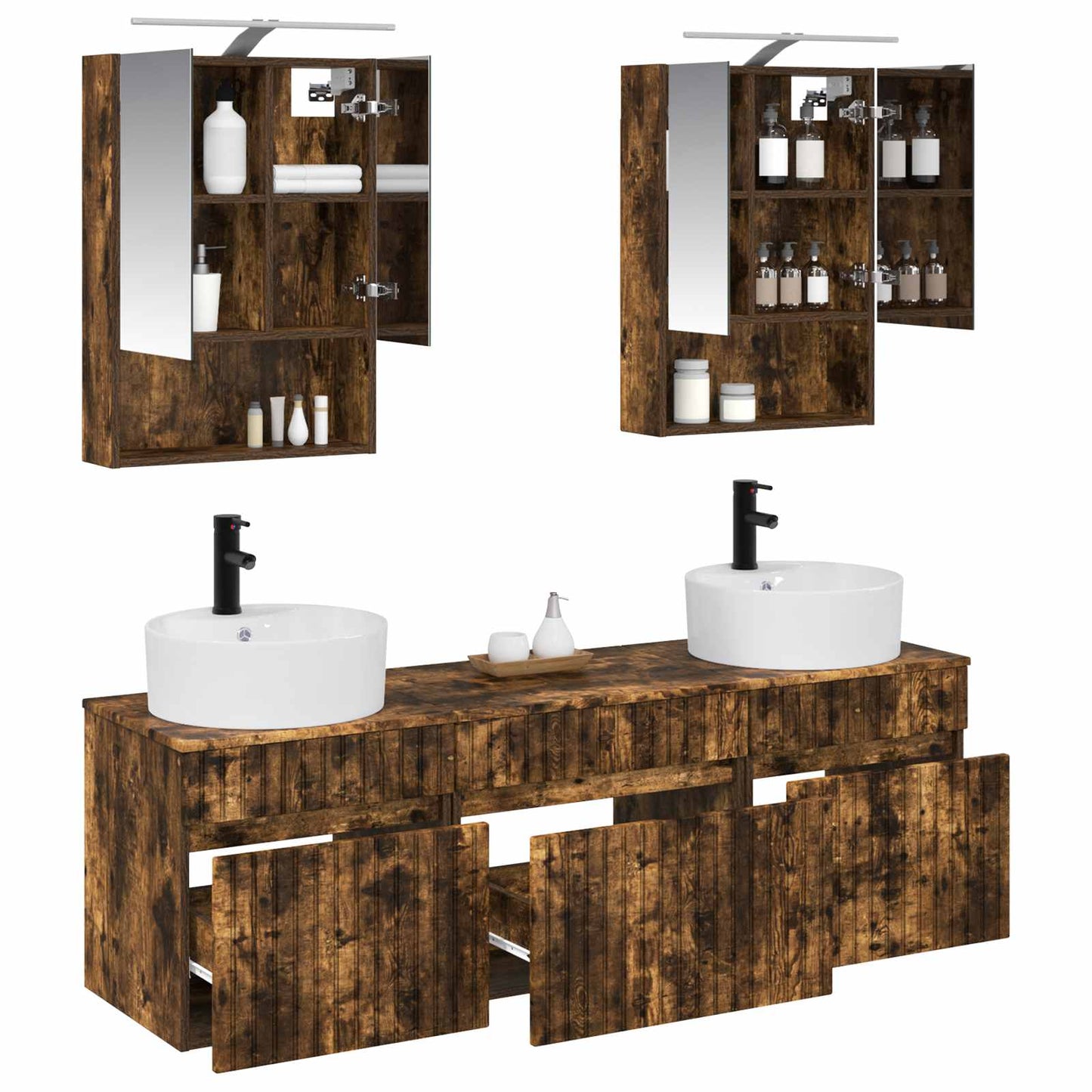 vidaXL Bathroom Cabinet Set 5 pcs Smoked Oak 50 x 14.5 x 70 cm