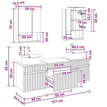 vidaXL Bathroom Cabinet Set 5 pcs Smoked Oak 50 x 14.5 x 70 cm