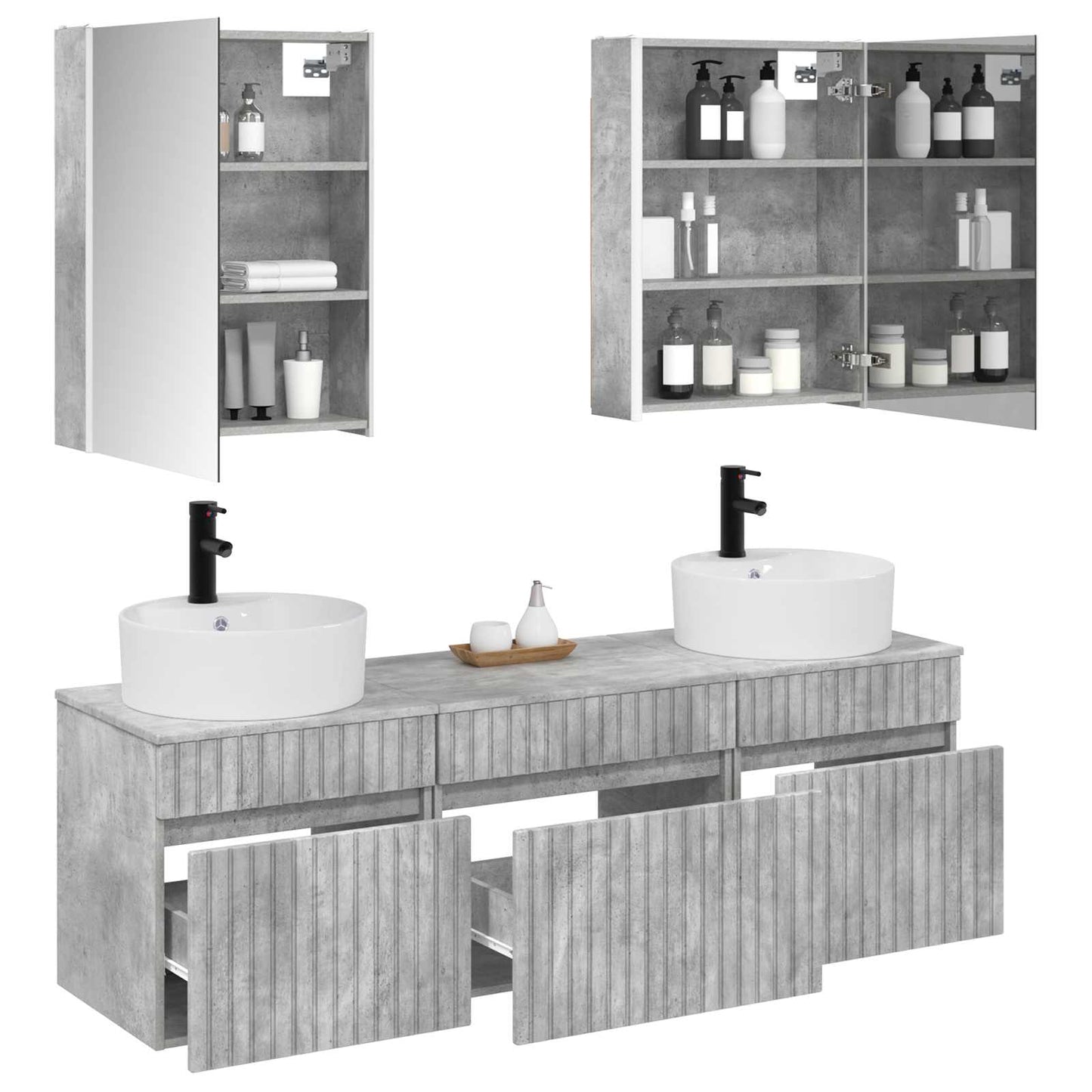vidaXL Bathroom Cabinet Set 5 pcs Concrete Grey 53 x 15.5 x 70 cm