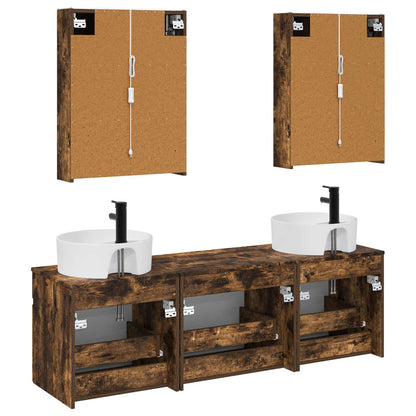vidaXL Bathroom Cabinet Set 5 pcs Smoked Oak 53 x 15.5 x 70 cm