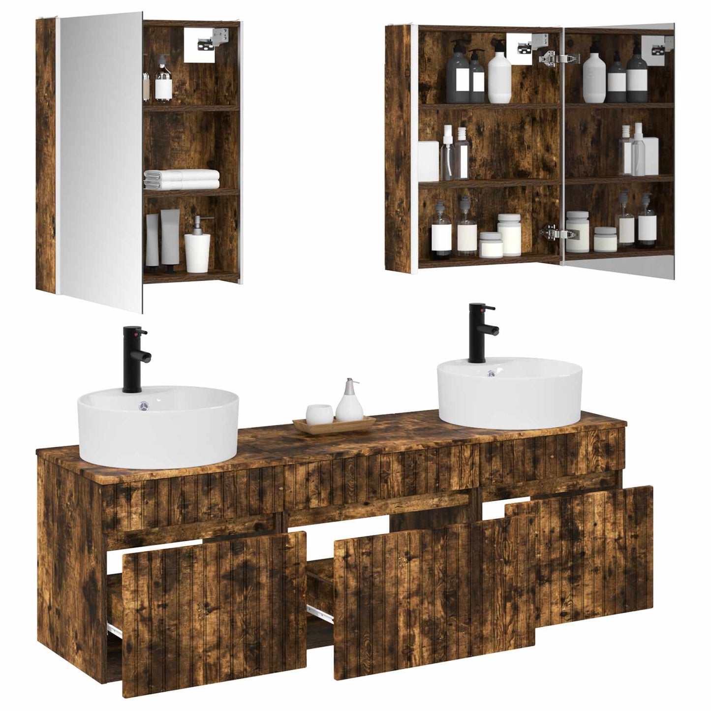 vidaXL Bathroom Cabinet Set 5 pcs Smoked Oak 53 x 15.5 x 70 cm