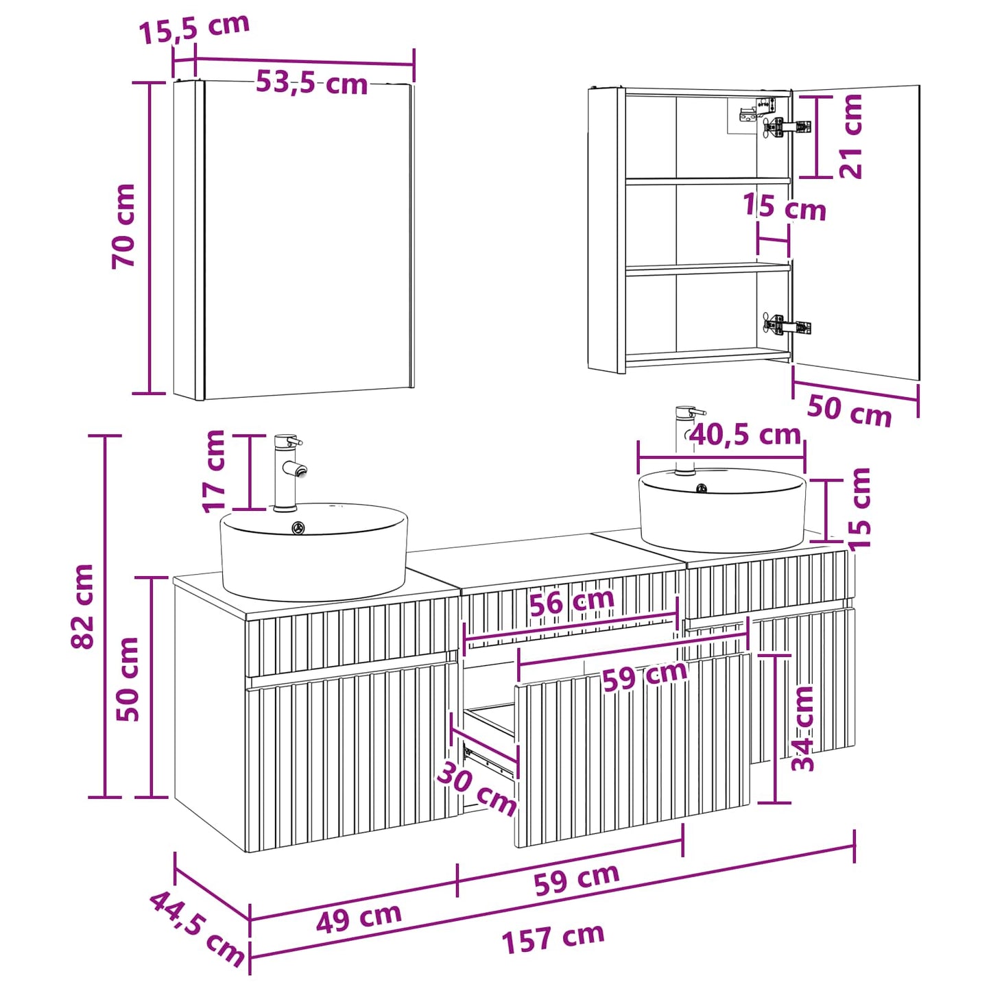 vidaXL Bathroom Cabinet Set 5 pcs Old Wood 53 x 15.5 x 70 cm