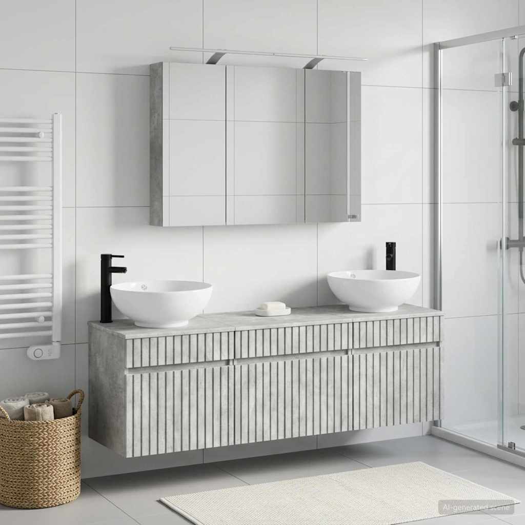 vidaXL Bathroom Cabinet Set 4 pcs Concrete Grey Engineered Wood