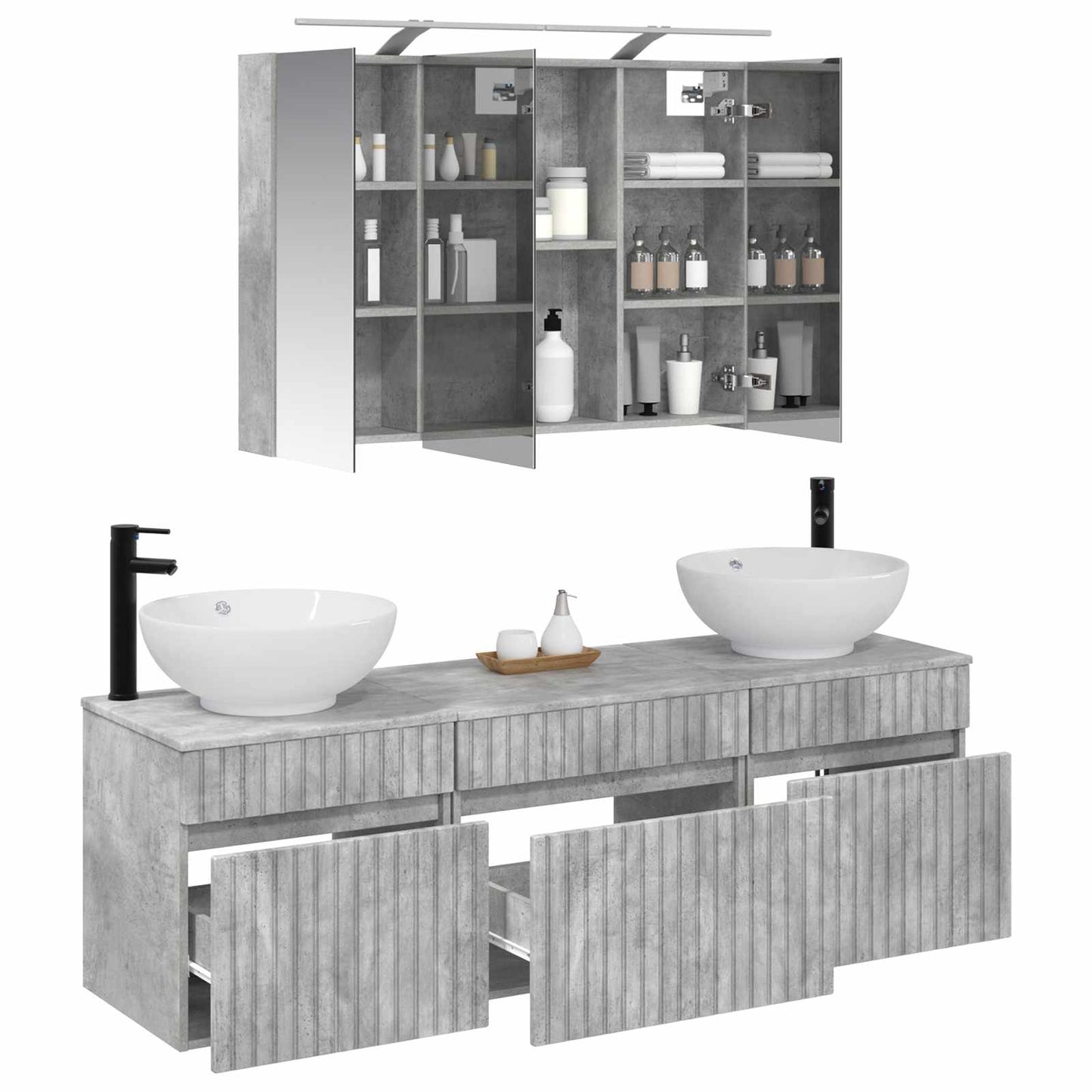 vidaXL Bathroom Cabinet Set 4 pcs Concrete Grey Engineered Wood