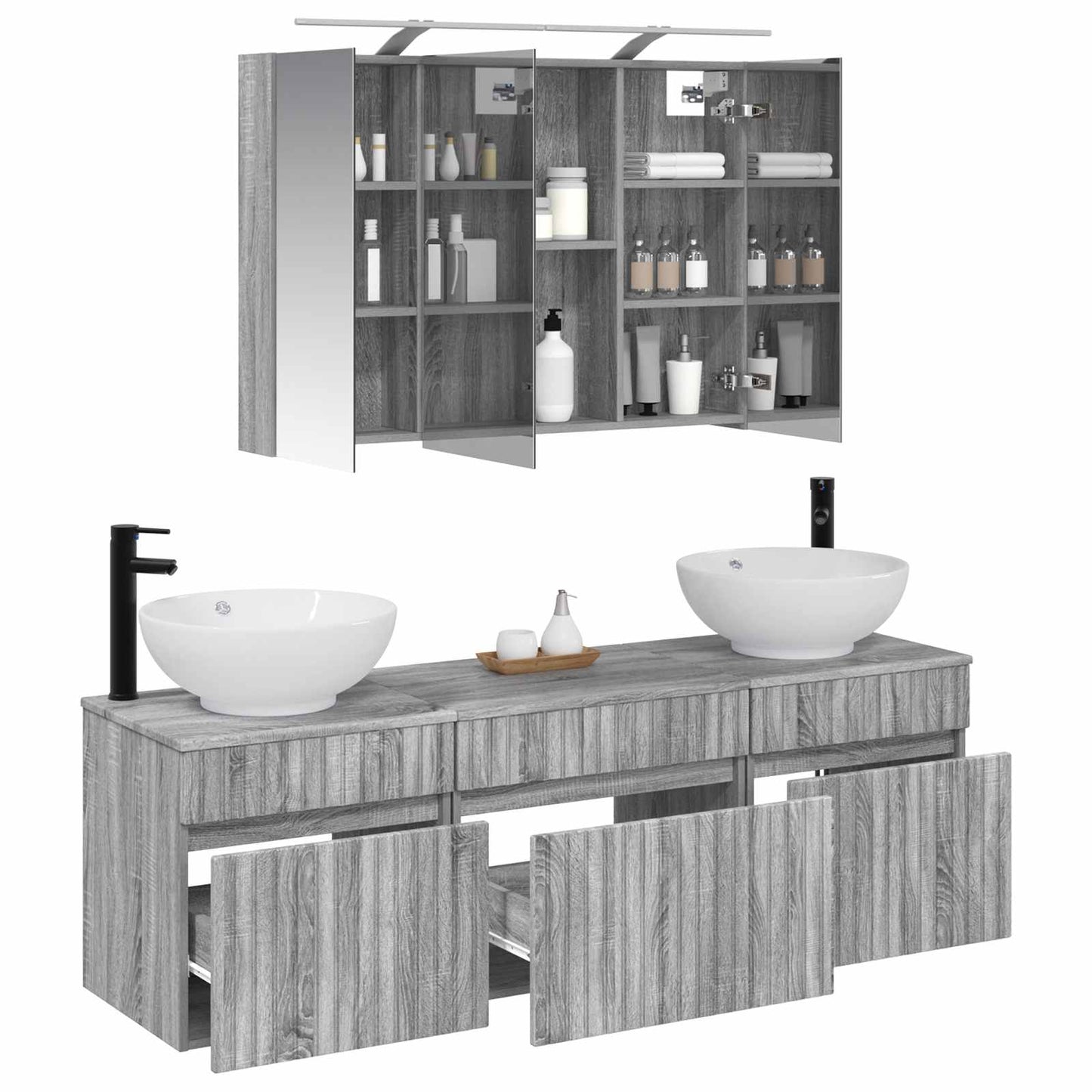 vidaXL Bathroom Cabinet Set 4 pcs Grey Sonoma 100 x 14.5 x 70 cm