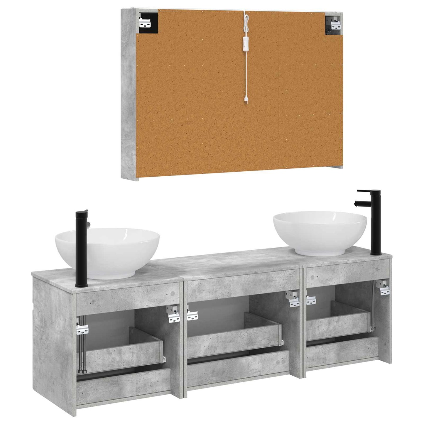 vidaXL Bathroom Cabinet Set 4 pcs Concrete Grey 103.5 x 15.5 x 70 cm