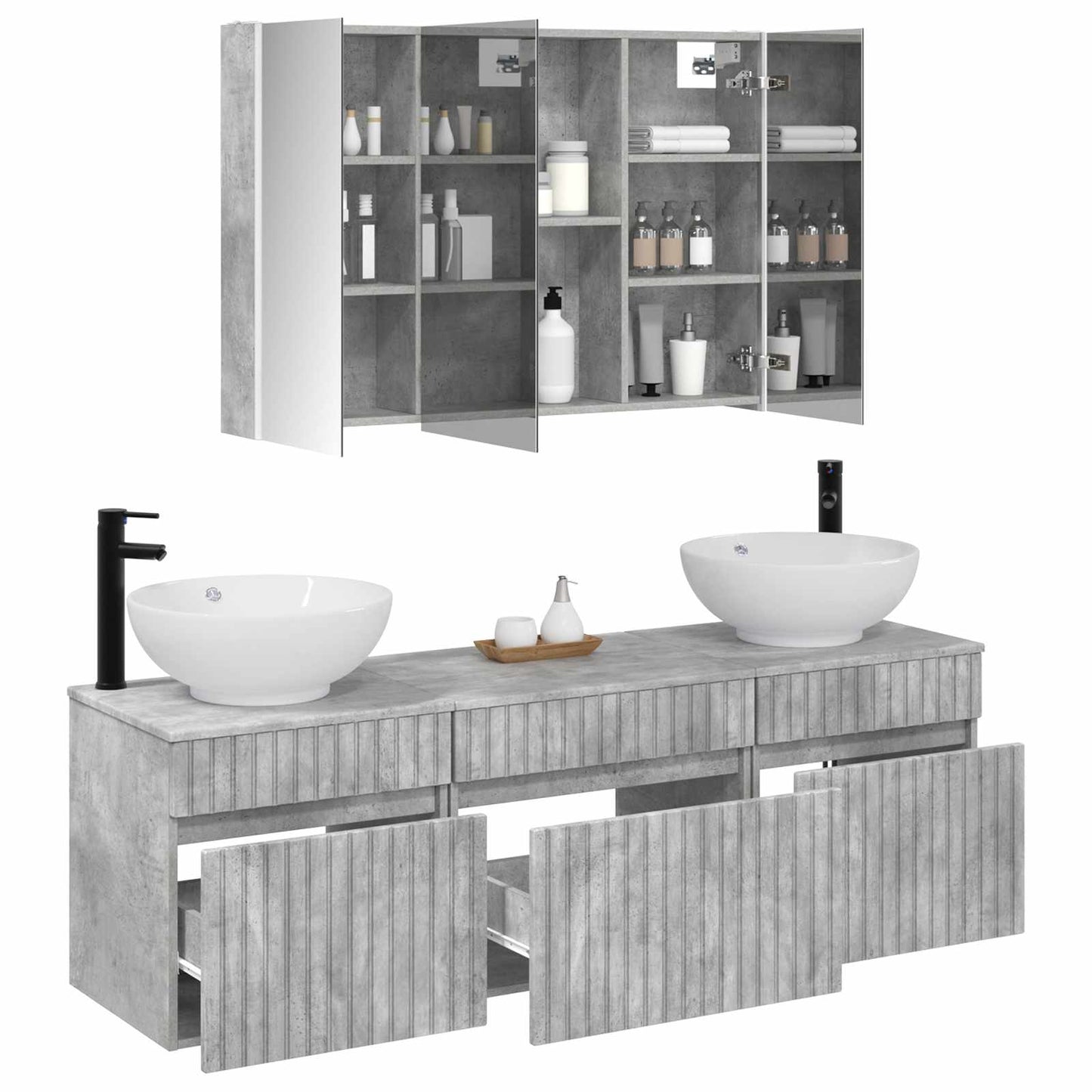 vidaXL Bathroom Cabinet Set 4 pcs Concrete Grey 103.5 x 15.5 x 70 cm