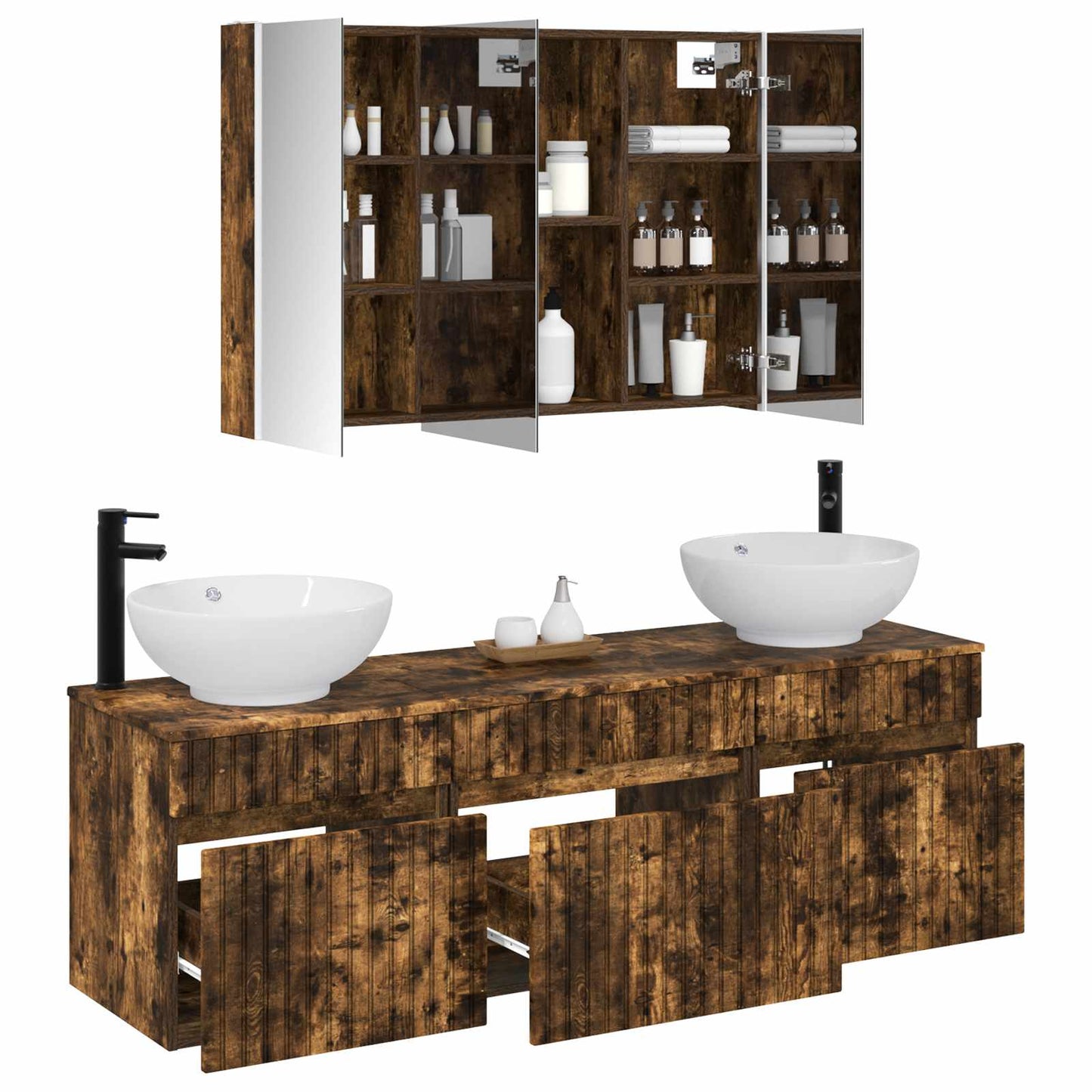 vidaXL Bathroom Cabinet Set 4 pcs Smoked Oak 103.5 x 15.5 x 70 cm