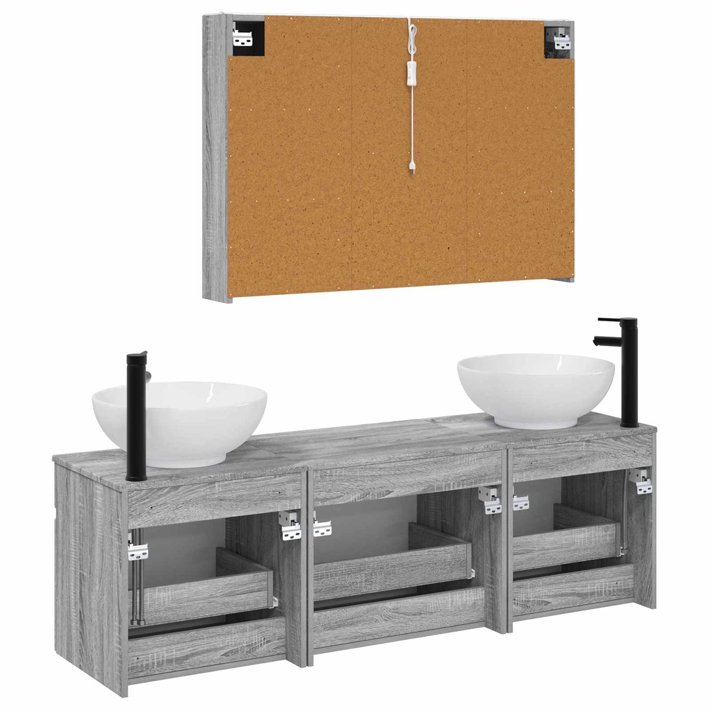 vidaXL Bathroom Cabinet Set 4 pcs Grey Sonoma 103.5 x 15.5 x 70 cm