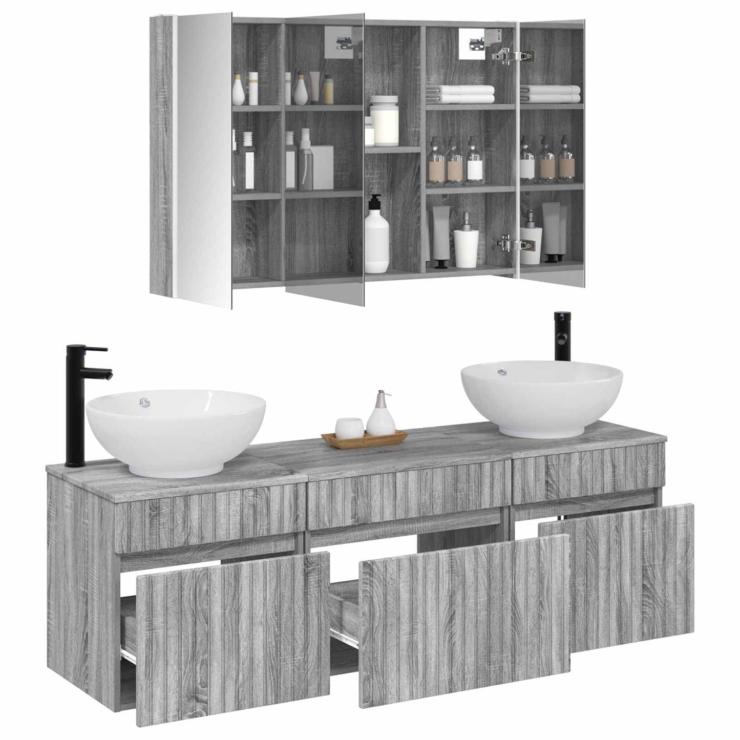 vidaXL Bathroom Cabinet Set 4 pcs Grey Sonoma 103.5 x 15.5 x 70 cm
