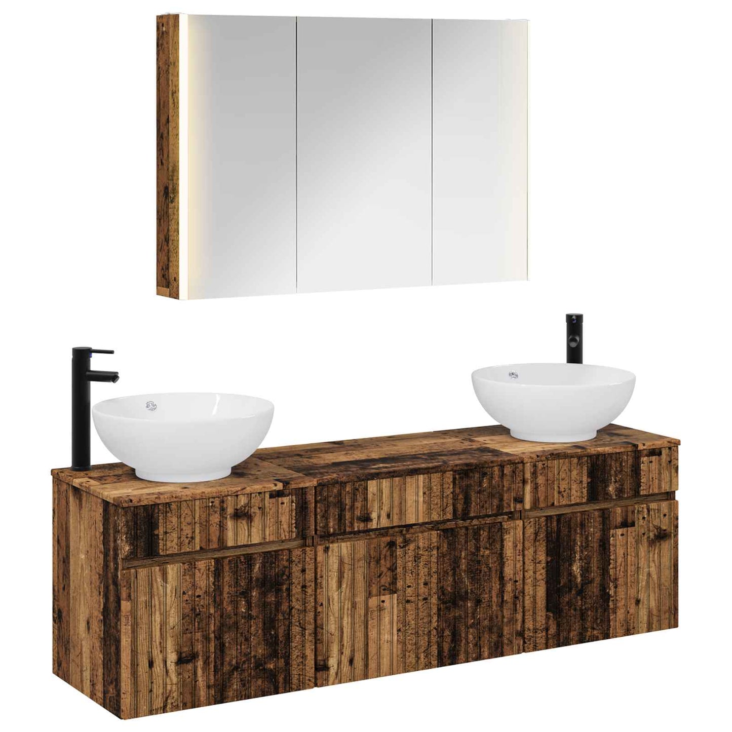 vidaXL Bathroom Cabinet Set 4 pcs Old Wood 103.5 x 15.5 x 70 cm