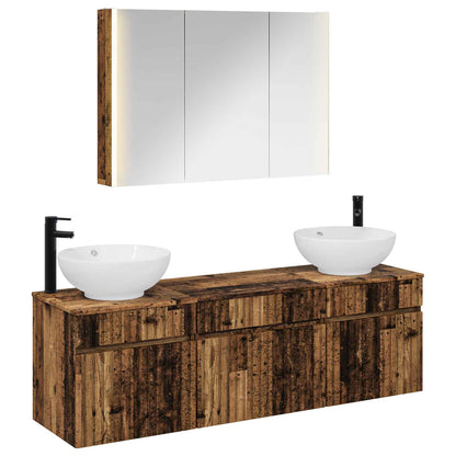 vidaXL Bathroom Cabinet Set 4 pcs Old Wood 103.5 x 15.5 x 70 cm